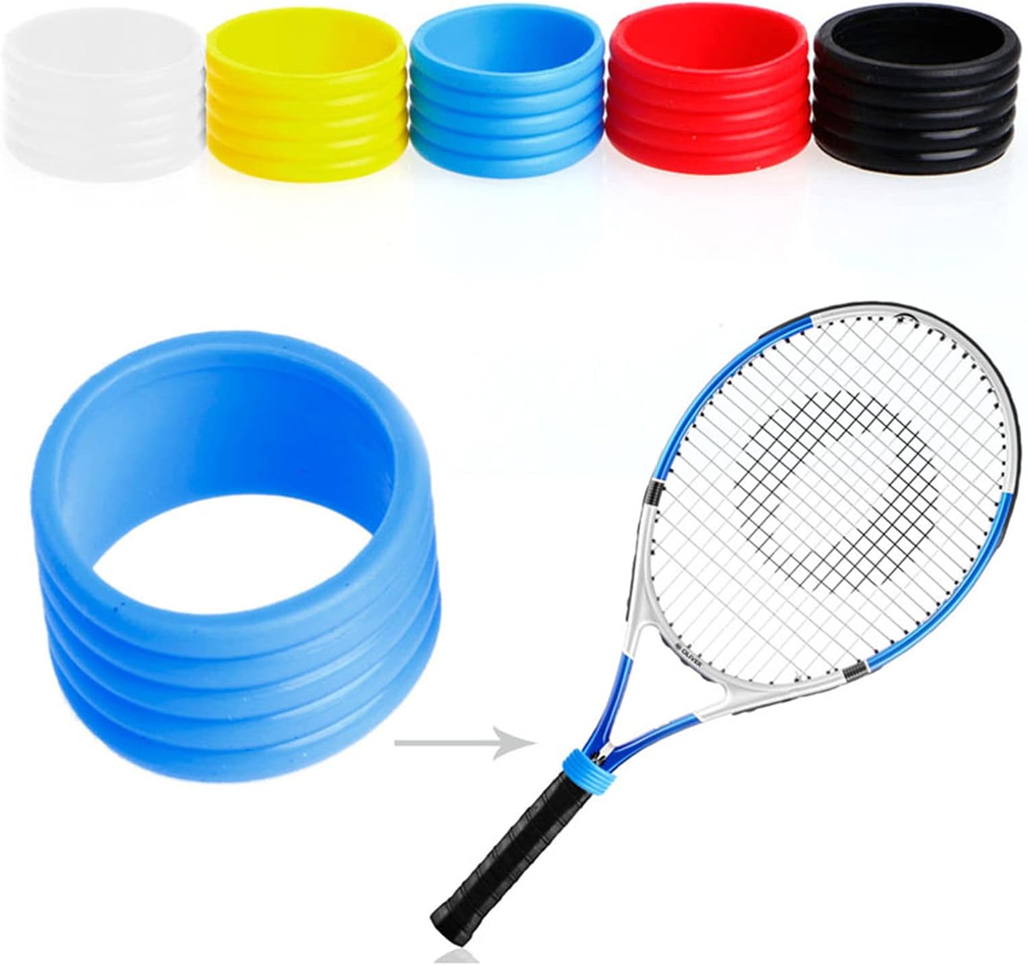 5 piezas de raqueta de tenis, bandas de agarre antideslizantes y absorbentes de silicona