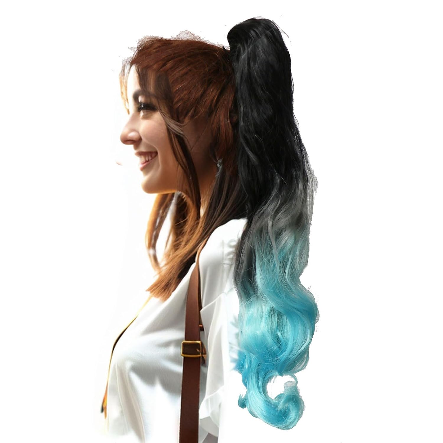 Extensión de cola de caballo rizada con cordón, color degradado, para mujer, extensión de cola de caballo sintética de fábrica (24 pulgadas, T