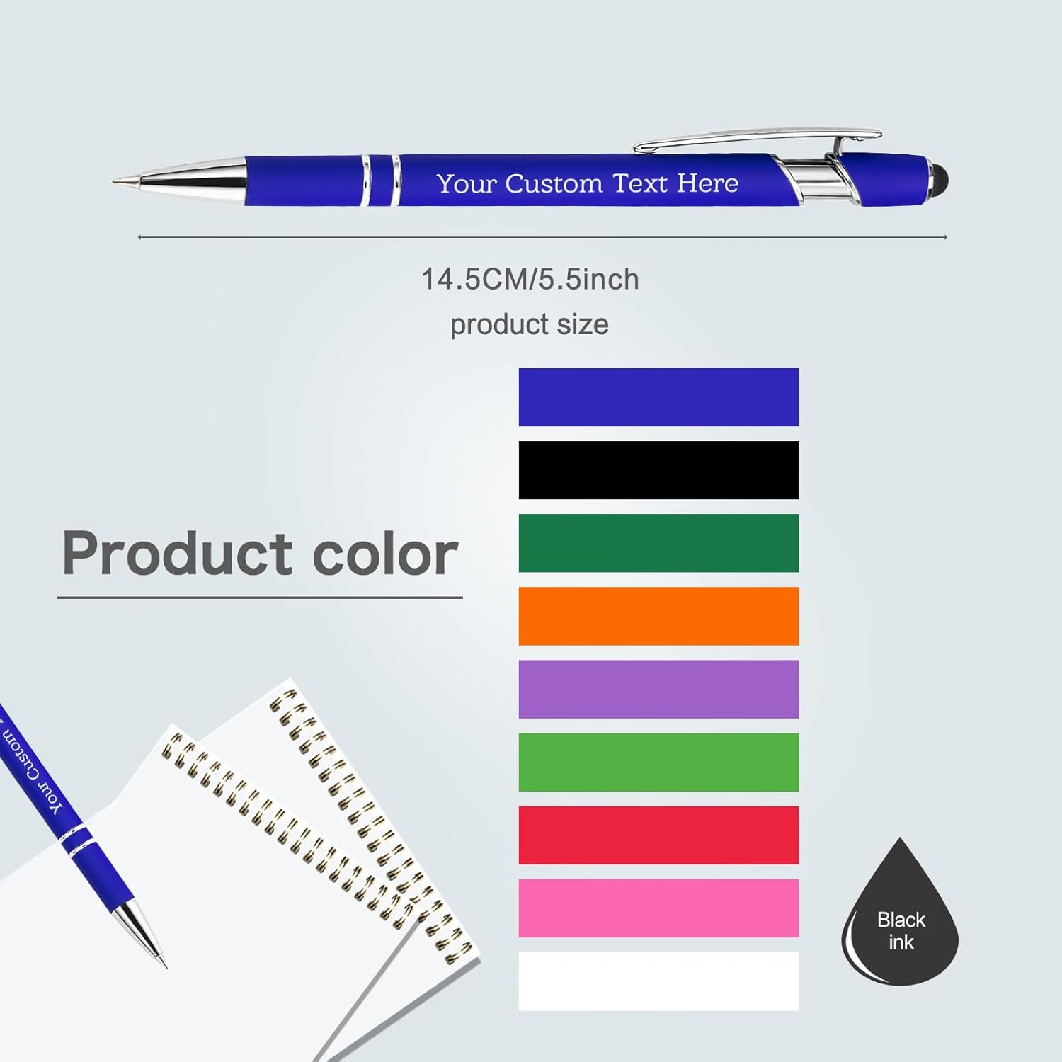 Bolígrafos personalizados con nombre a granel, juego de bolígrafos personalizados, lápiz capacitivo grabado, logotipo, texto, regalo para negocios,