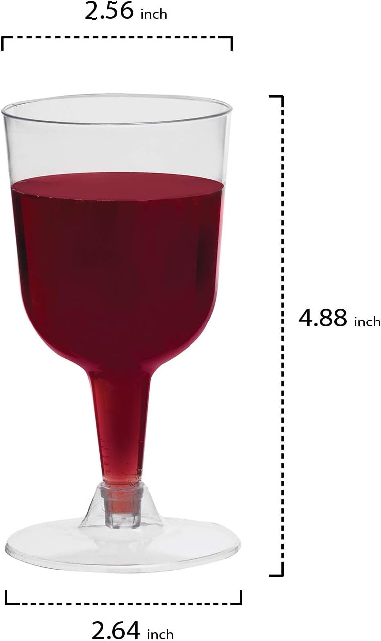 Party Essentials Copas de vino desechables de plástico duro de dos piezas, 100 unidades, 5.5 onzas, transparente