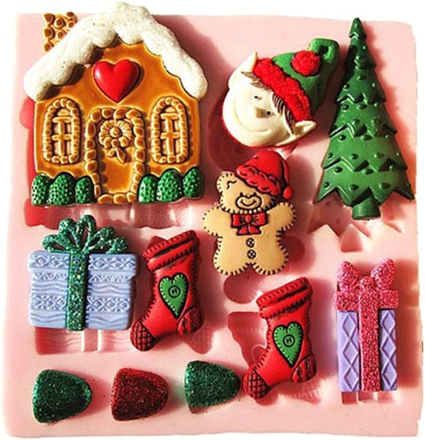 Moldes de fondant de Navidad, decoración de cupcakes de pastel de silicona molde de caramelo de chocolate, árbol de Navidad, etc. Moldes de arcilla