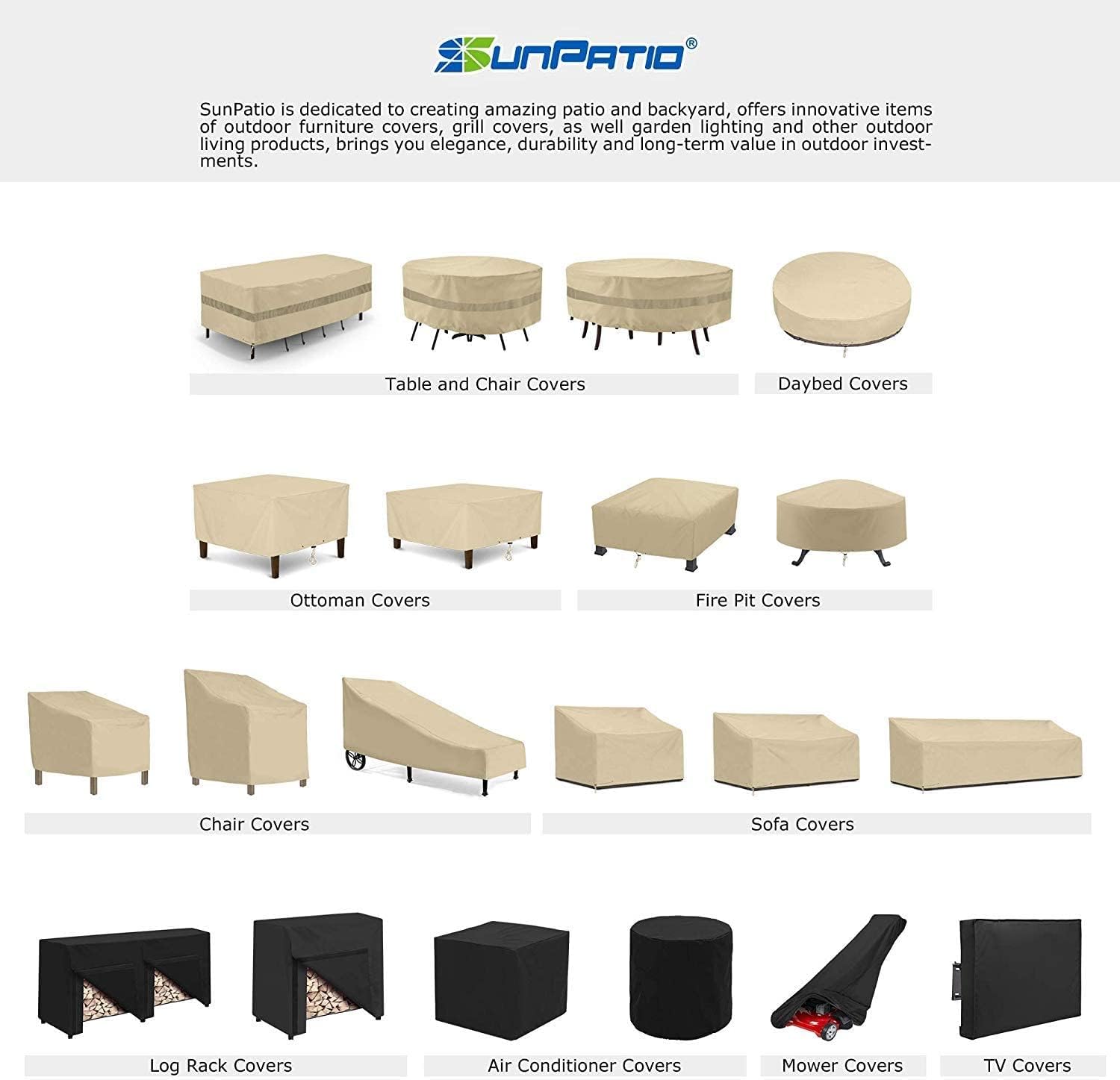 SunPatio Funda otomana para exteriores, funda rectangular resistente al agua, funda de mesa auxiliar para muebles de patio, protección para todo
