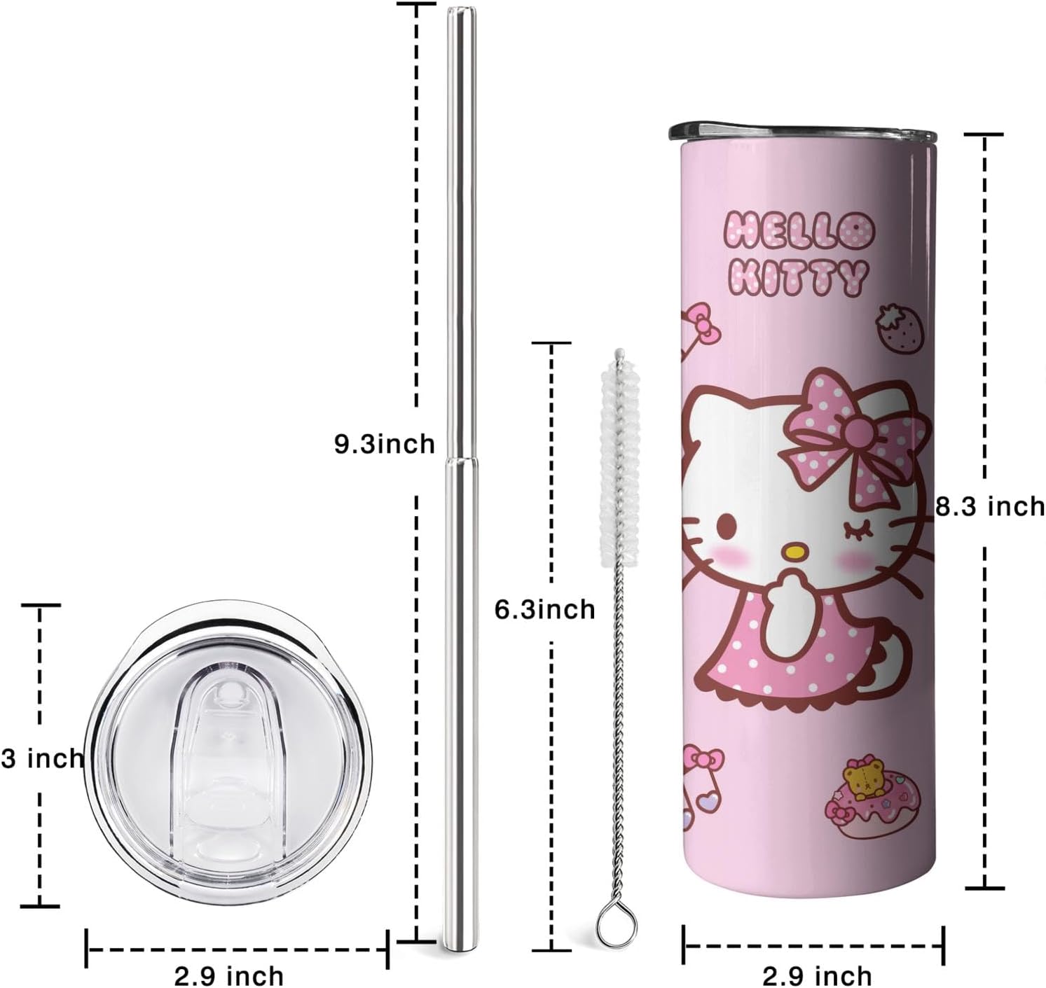 Hurig Vaso de agua para adultos, botella de agua de doble pared para niños, taza de café rosa de 20 onzas, regalo para niñas y mujeres