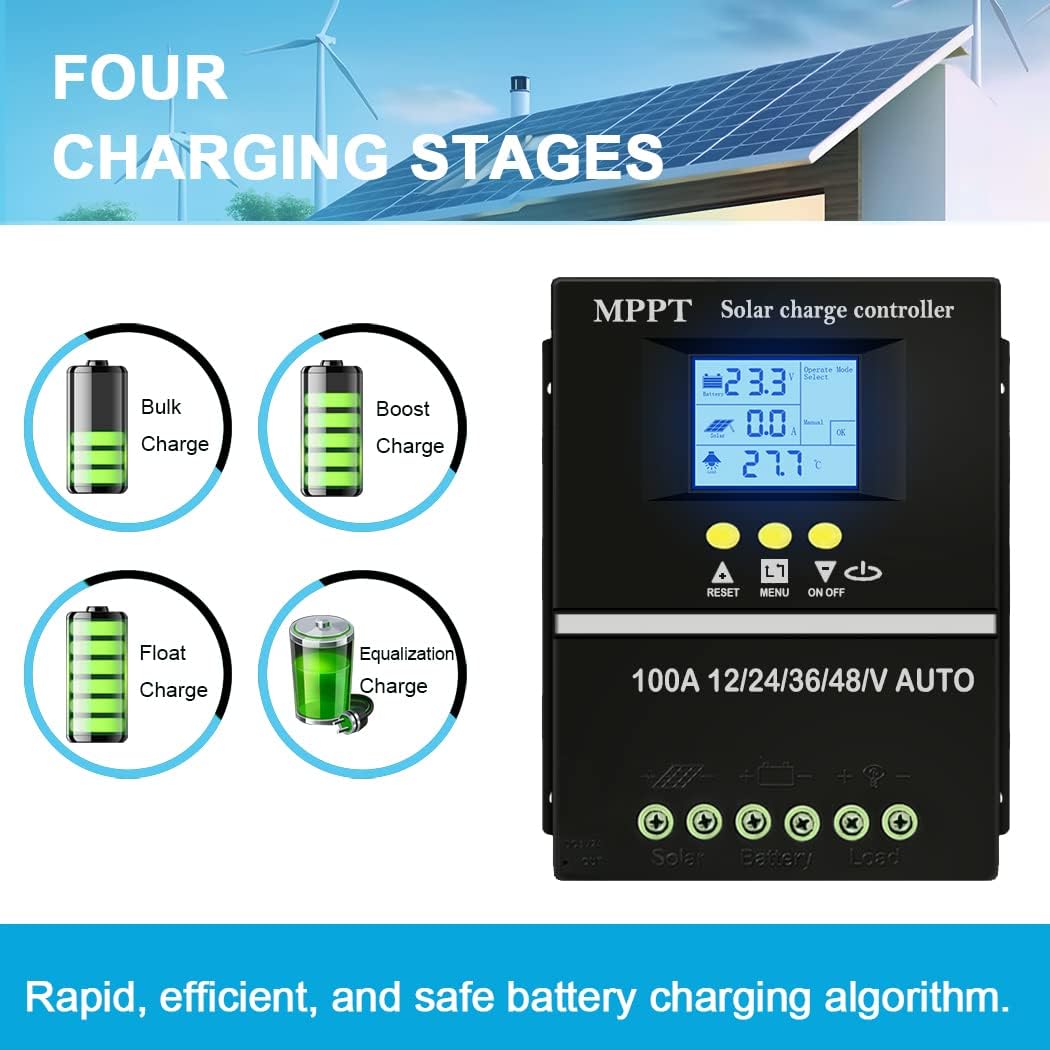 Y&H Controlador de carga solar MPPT 80A 12V 24V 36V 48V Pantalla LCD Batería Regulador inteligente Max 100V Entrada USB dual para plomo-ácidolitio