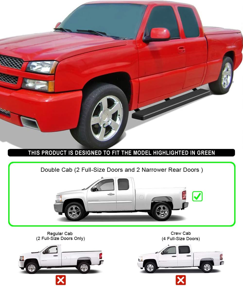 HD Ridez Barra lateral de acero inoxidable de 6 pulgadas, color negro, compatible con Chevy Silverado GMC Sierra 1500 2500 1999-2013 doble cabina y