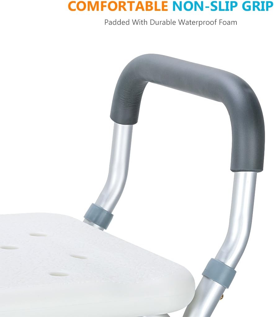OasisSpace Silla de ducha resistente con respaldo  Silla de bañera con brazos para discapacitados, discapacitados, personas mayores y ancianos  Asas