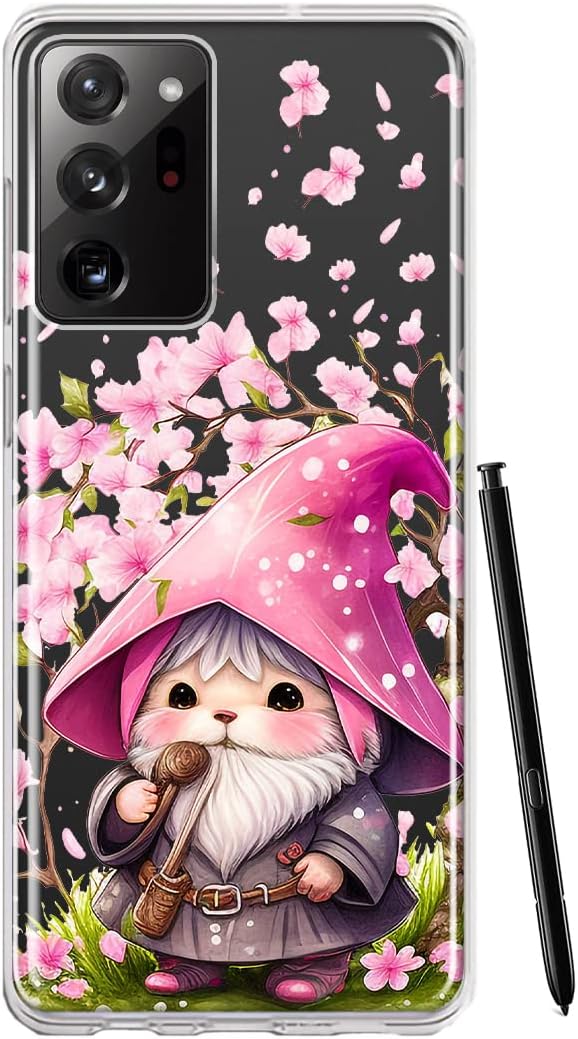 MUNDAZE – for Samsung Galaxy Note 20 Ultra Cute Pink Cherry Blossom Gnome Spring Floral Flowers Case Slim Hybrid Shockproof Hard Shell Soft TPU