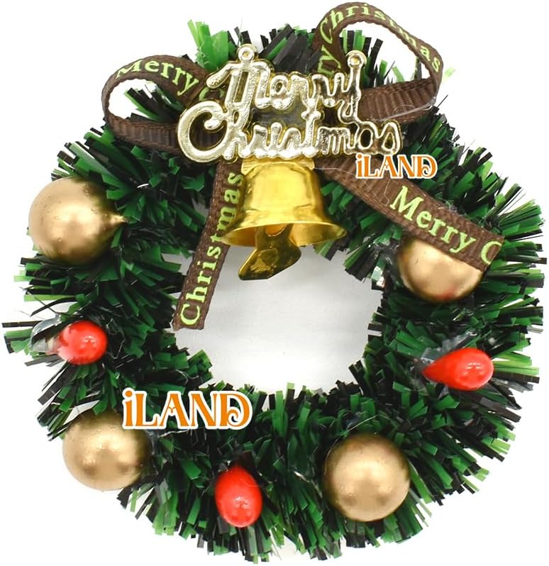 iLAND Accesorios de casa de muñecas para decoración de Navidad, árbol de Navidad en miniatura brillante con regalos para puerta de elfo y puerta de