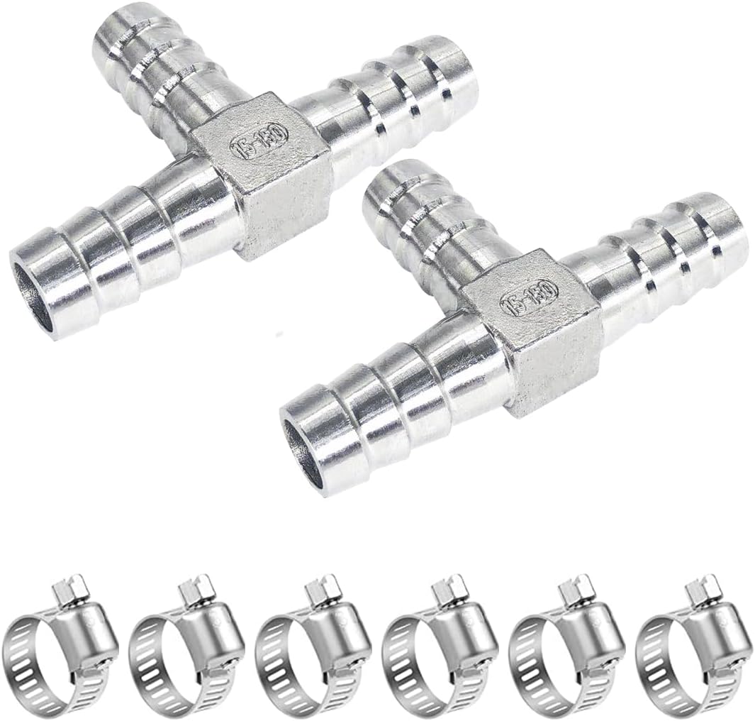 ANPTGHT Manguera en T de 58 pulgadas, acero inoxidable, igual a Barb, divisor de 3 vías en forma de T, adaptador de conector de unión para