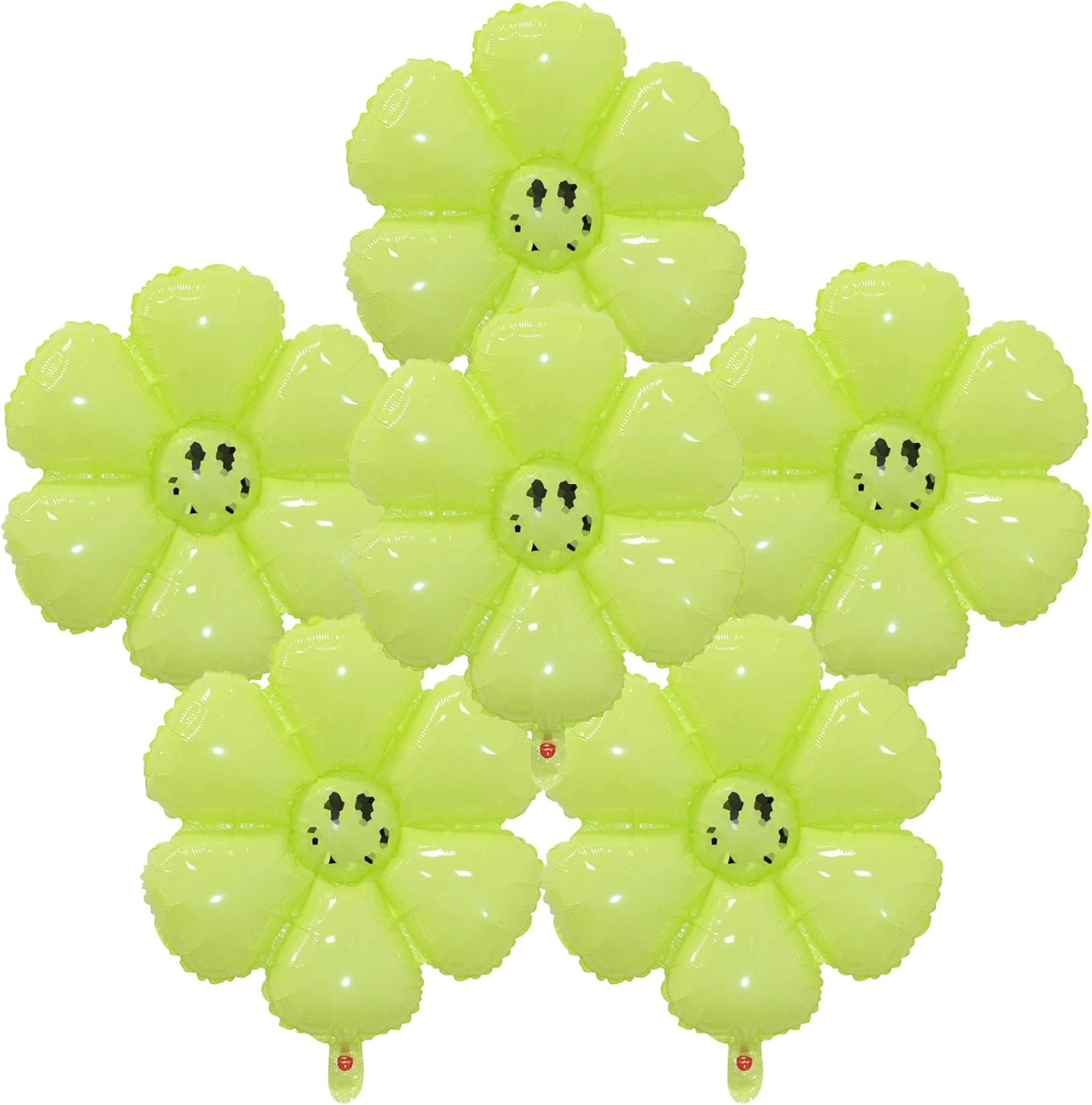 6 globos de margaritas con cara sonriente, decoración de fiesta, globo de flores, decoración de cumpleaños, boda, aniversario, fiesta (verde)