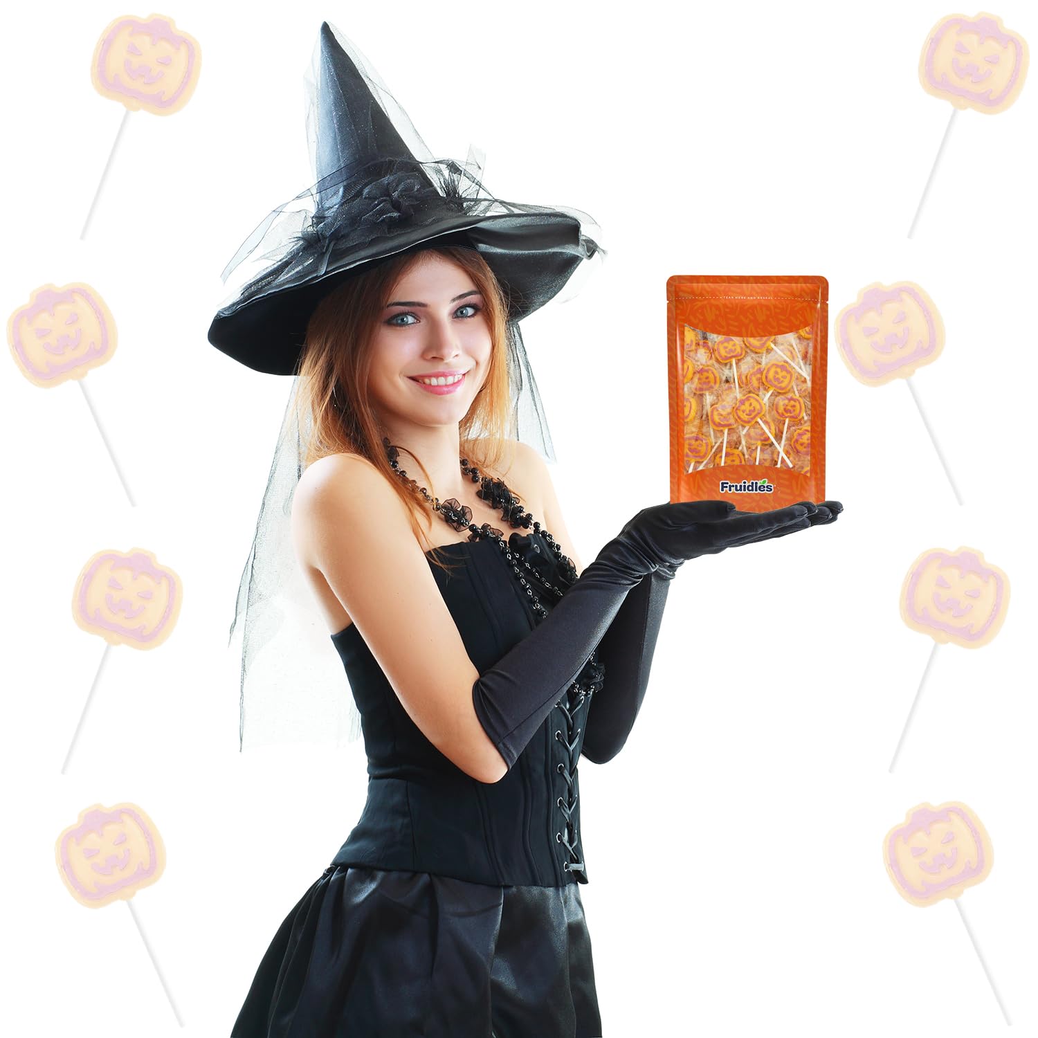 Caramelos de paletas de tatuaje de calabaza naranja, ideal para rellenos de bolsas de fiesta, envueltos individualmente (media libra)