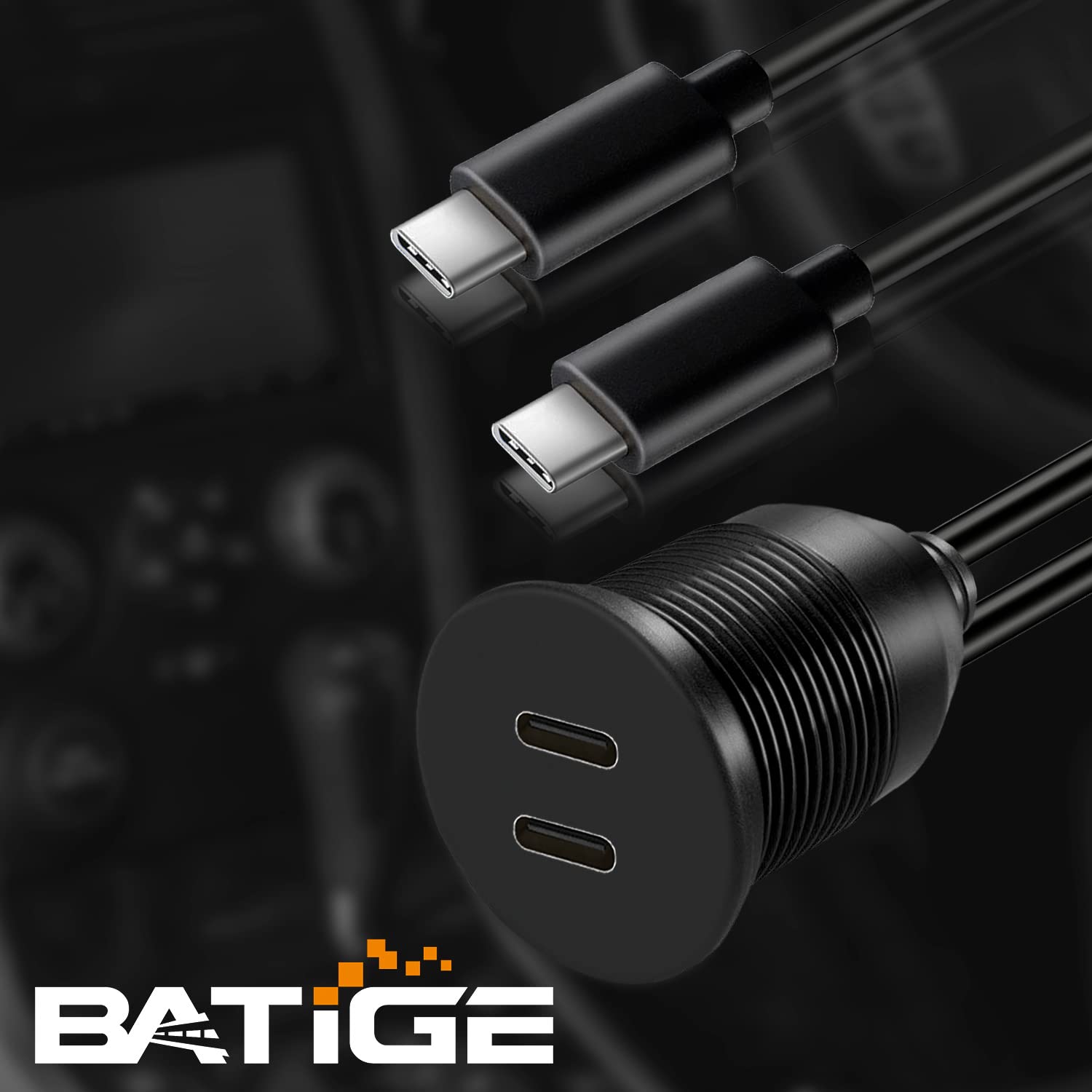 BATIGE – Cable USB de doble puerto tipo C 3.1 macho a hembra de 2 puertos tipo C 3.1 para montaje en coche, impermeable, extensión para panel de