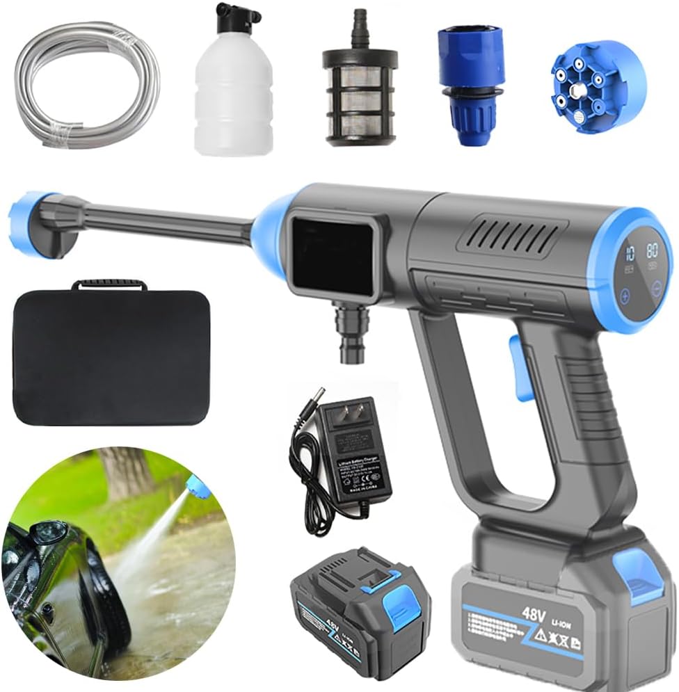 Lavadora a presión inalámbrica, pistola de limpieza portátil de 950 PSI, batería de 22500 mAh, boquilla 6 en 1, pistola de lavado de coche de alta