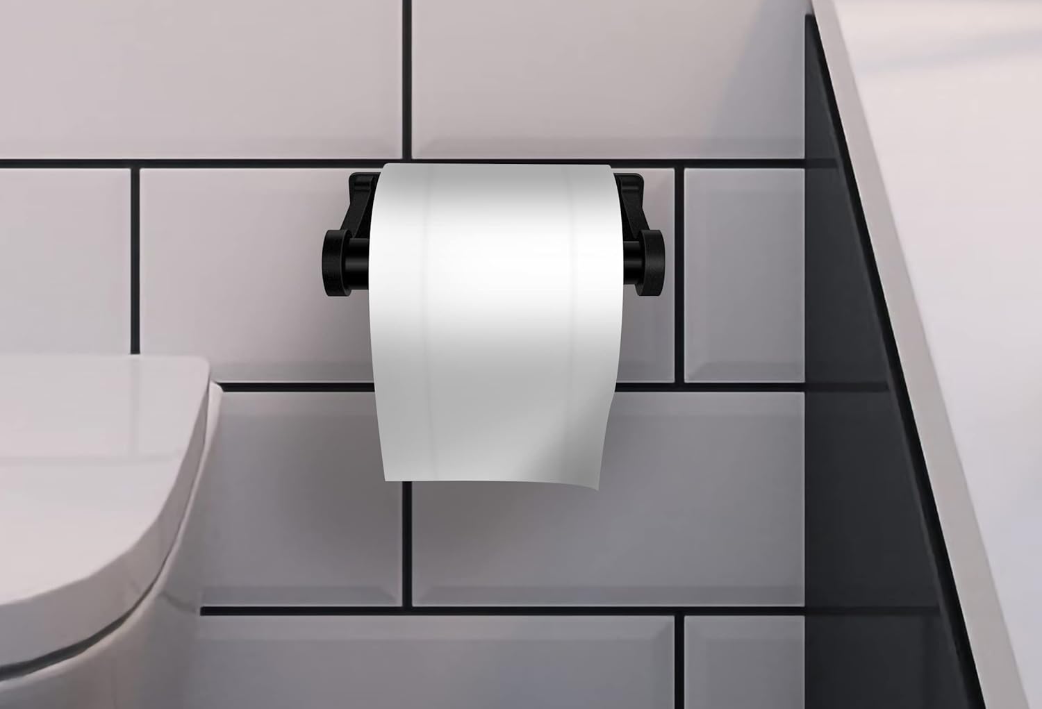 D&Joy Portarrollos de papel higiénico para baño, soporte de papel higiénico negro mate con rodillo con resorte, soporte autoadhesivo de aluminio