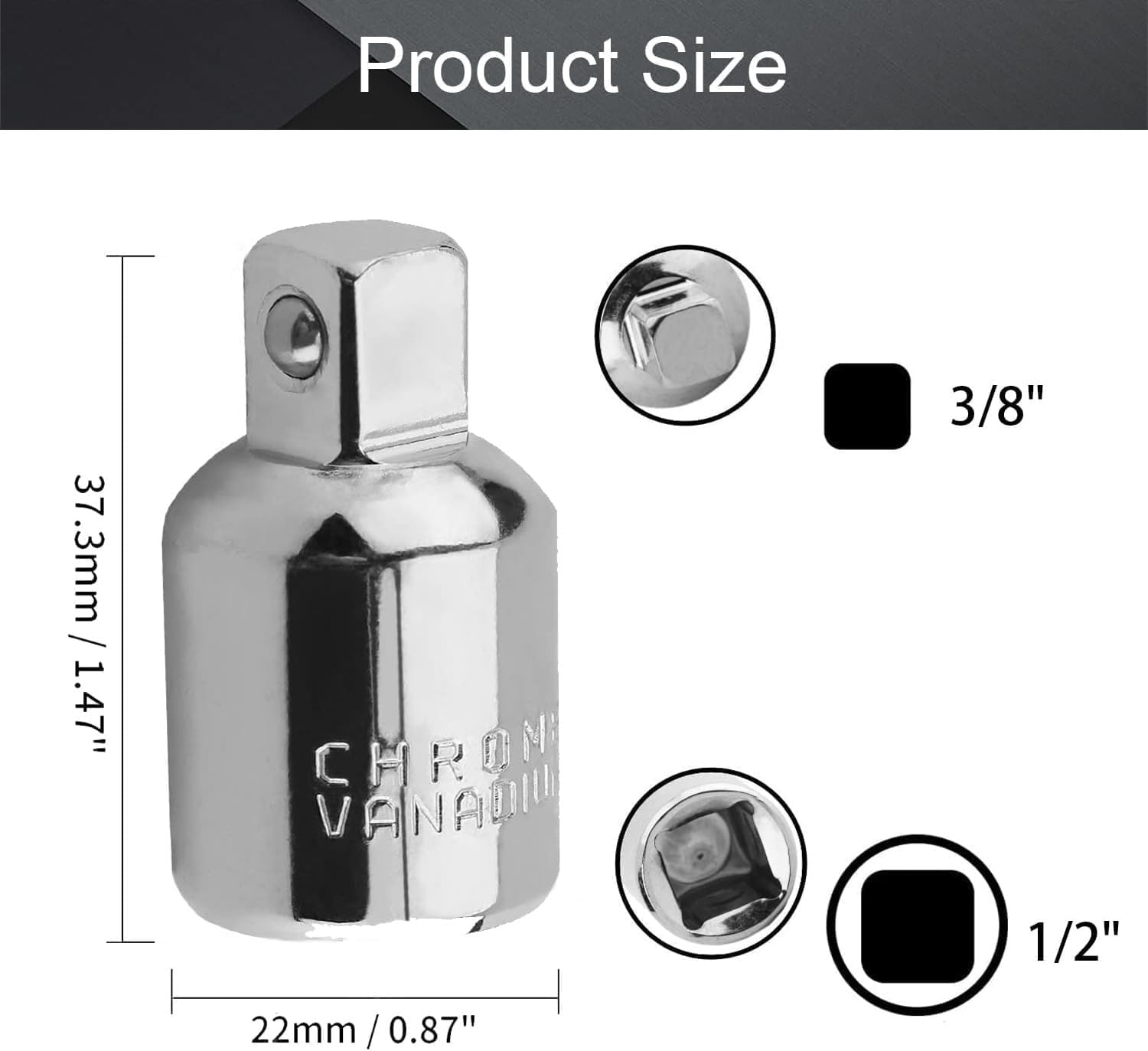 Utoolmart Adaptador de enchufe de impacto de 12 pulgada (F) x 38 pulgadas (M) para llaves de trinquete, convertidor Cr-V para reductor de manga,