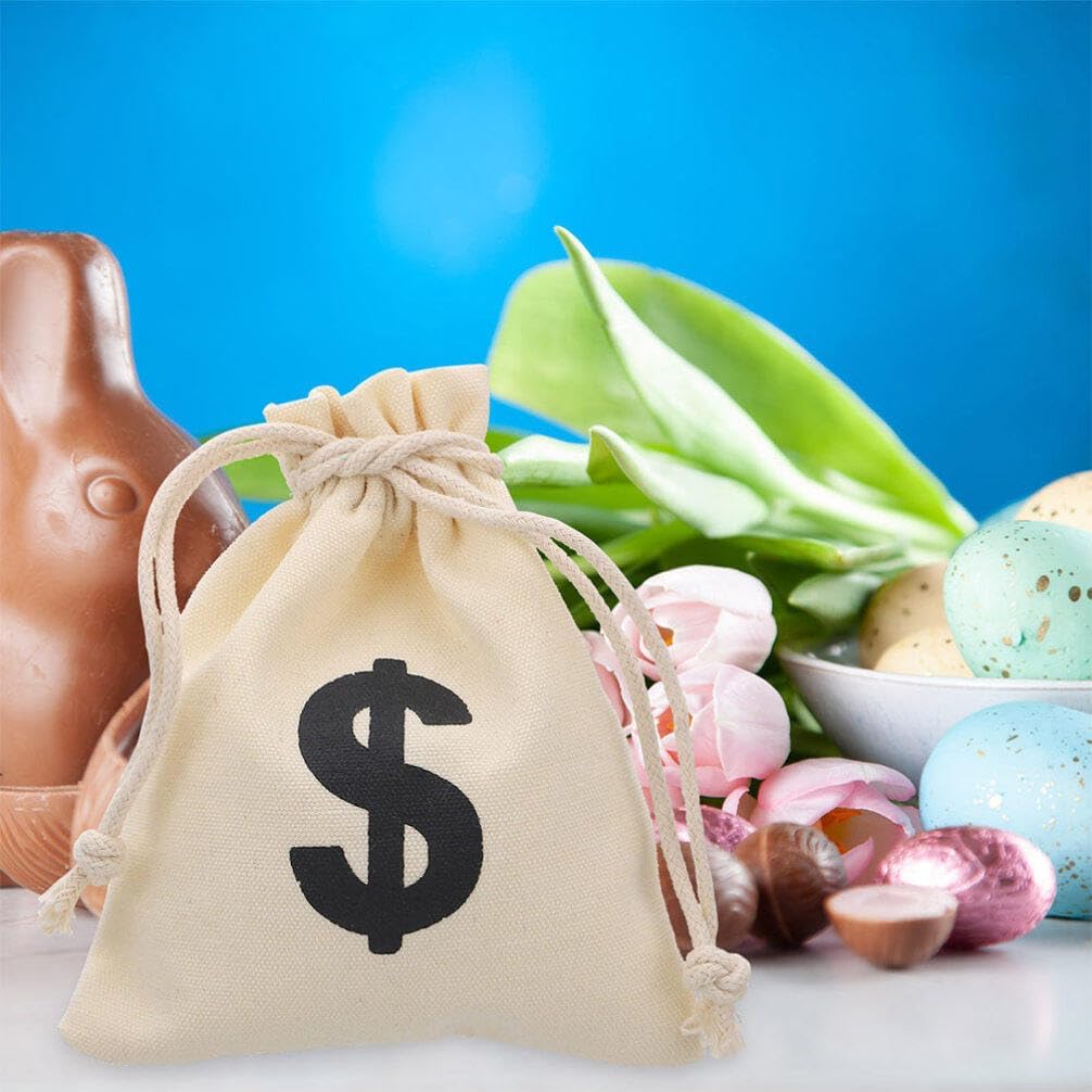 10 bolsas de dinero de lona para fiestas, bolsa de dinero con cordón, bolsa de dinero para disfraces con símbolo de signo, accesorios de fiesta