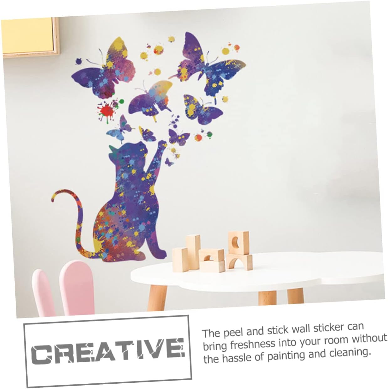 BESPORTBLE 2 hojas de calcomanías de pared con diseño de gato estrellado para decoración del hogar, habitación de niños, sala de juegos, papel tapiz