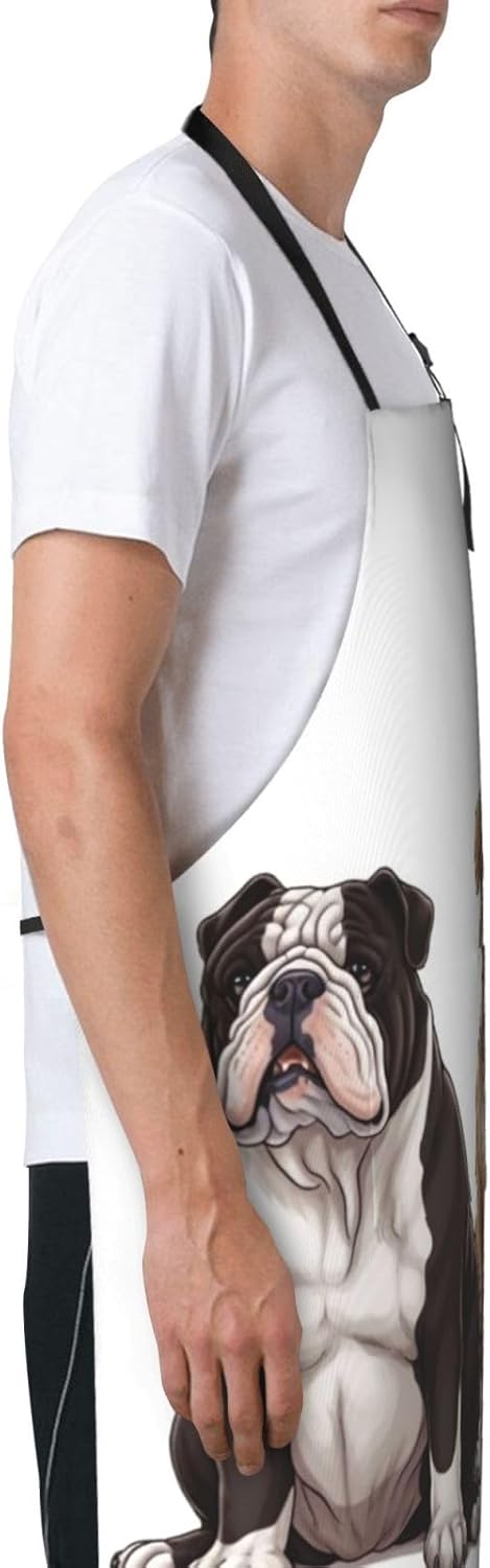 RLDOBOFE Delantal con estampado de bulldogs ingleses, delantal impermeable con correa ajustable para el cuello, delantal de cocina, babero de chef