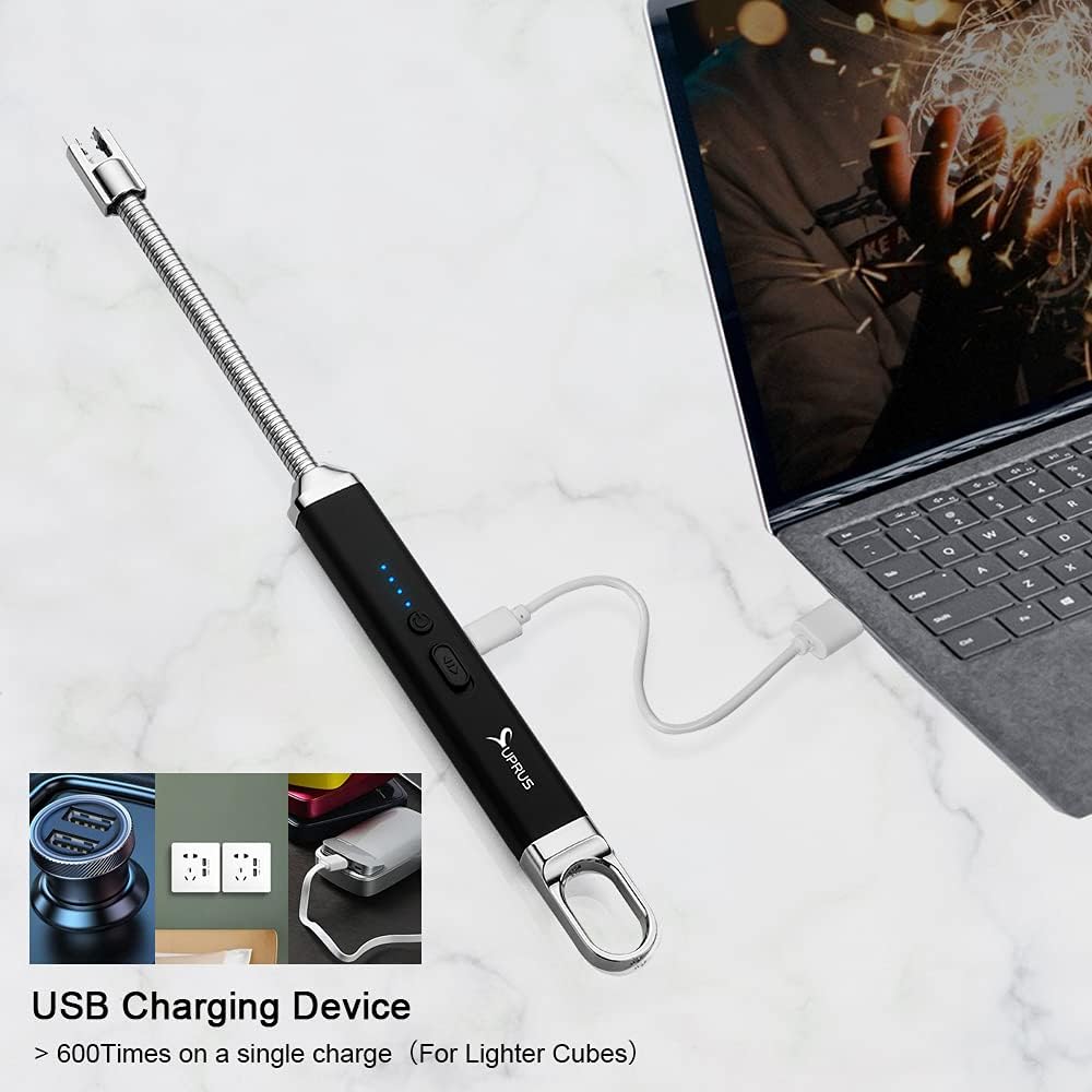 SUPRUS Encendedor USB recargable de arco eléctrico con interruptor de seguridad, cuello flexible de 360, parrilla sin llama, encendedores largos