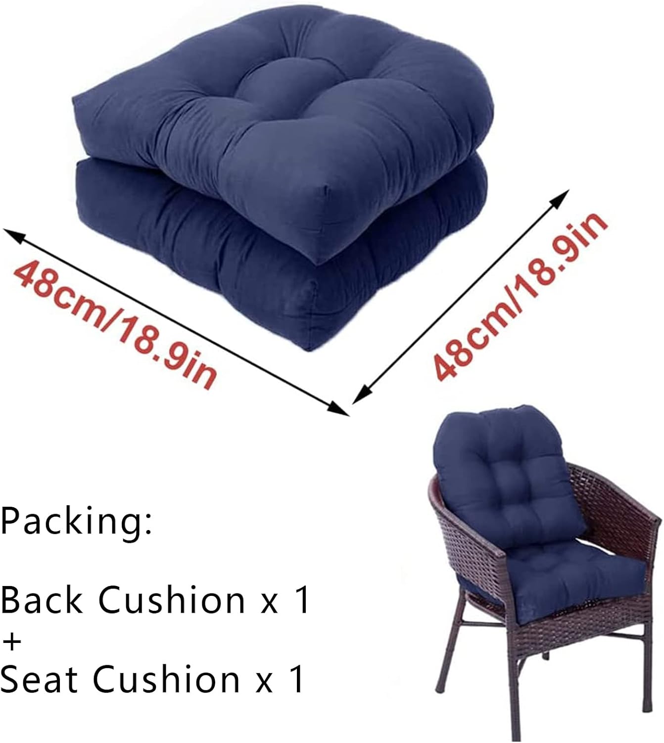 Juego de 2 cojines para sillas de exterior, cojines de muebles en forma de U de 18.9 x 18.9 pulgadas, fundas de cojín de repuesto, para sillas de