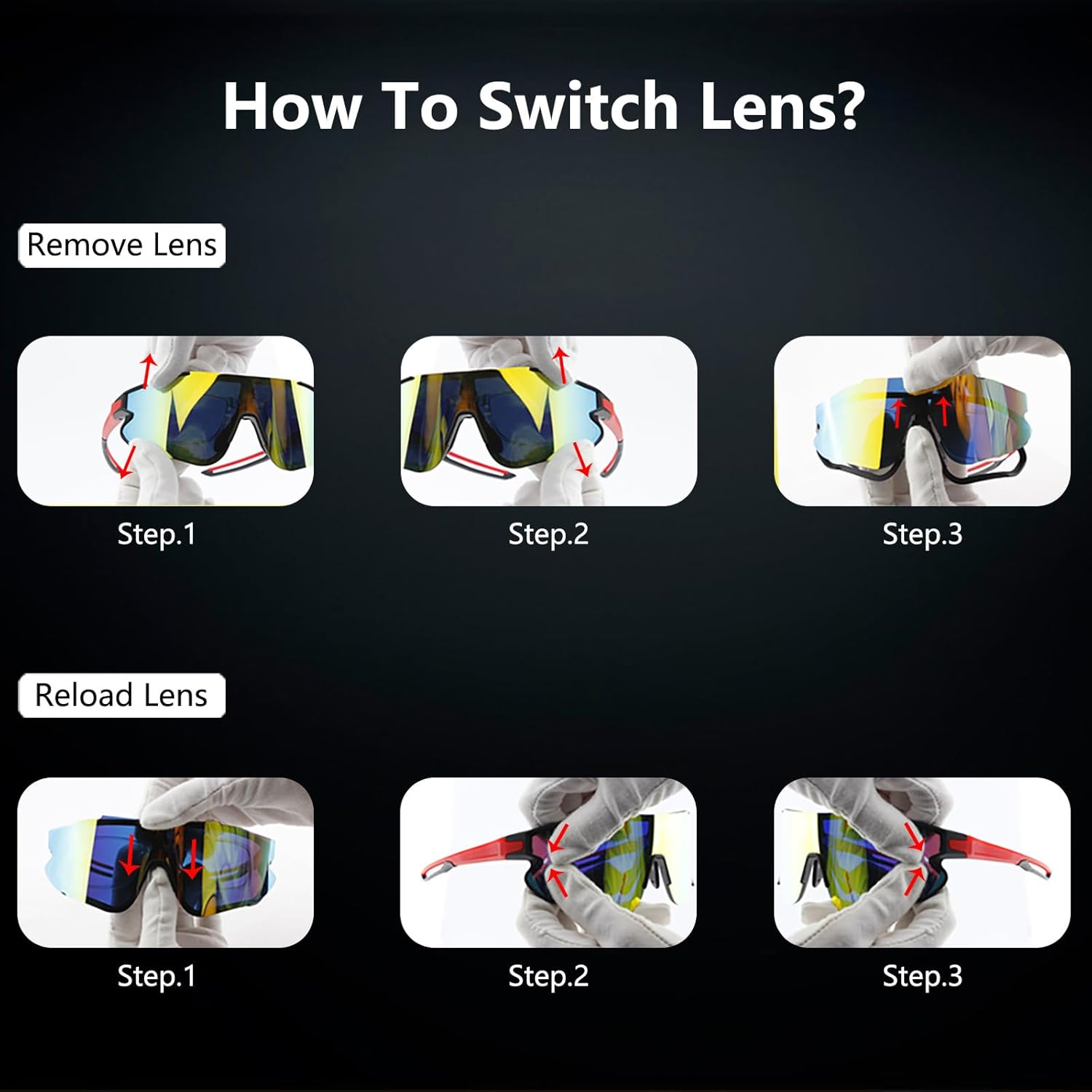 Gafas de sol deportivas de ciclismo para hombres y mujeres con 1 o 3 lentes intercambiables, gafas de béisbol