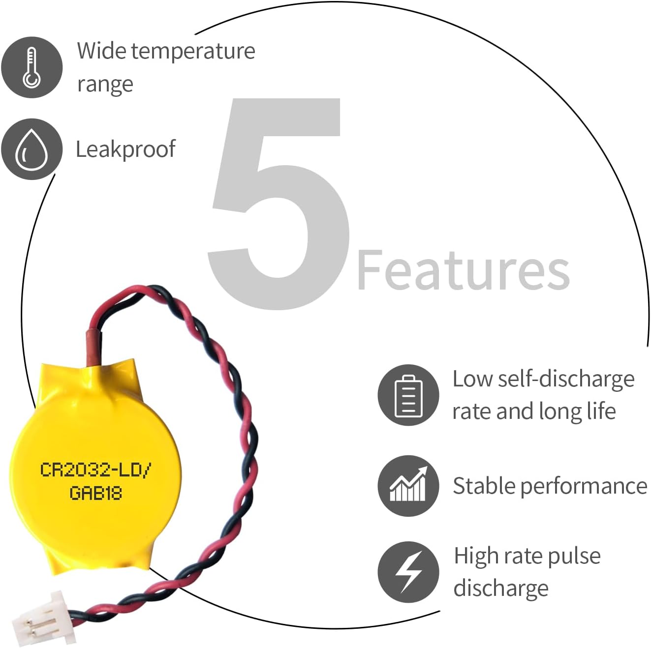 EEMB Paquete de 10 baterías CMOS CR2032 de 3 V con cables de cable y conector SHR, batería de repuesto para computadora portátil Intel NUC y ASUS