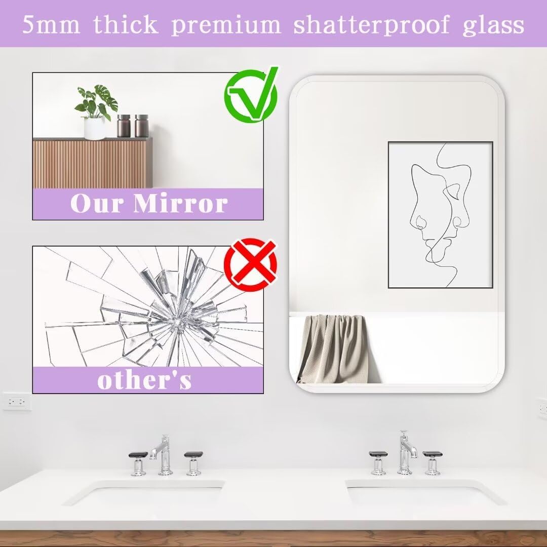 DOIMUSIM Espejos de tocador de baño sin marco para sobre el fregadero, espejos rectangulares redondeados de pared biselados con borde pulido, se