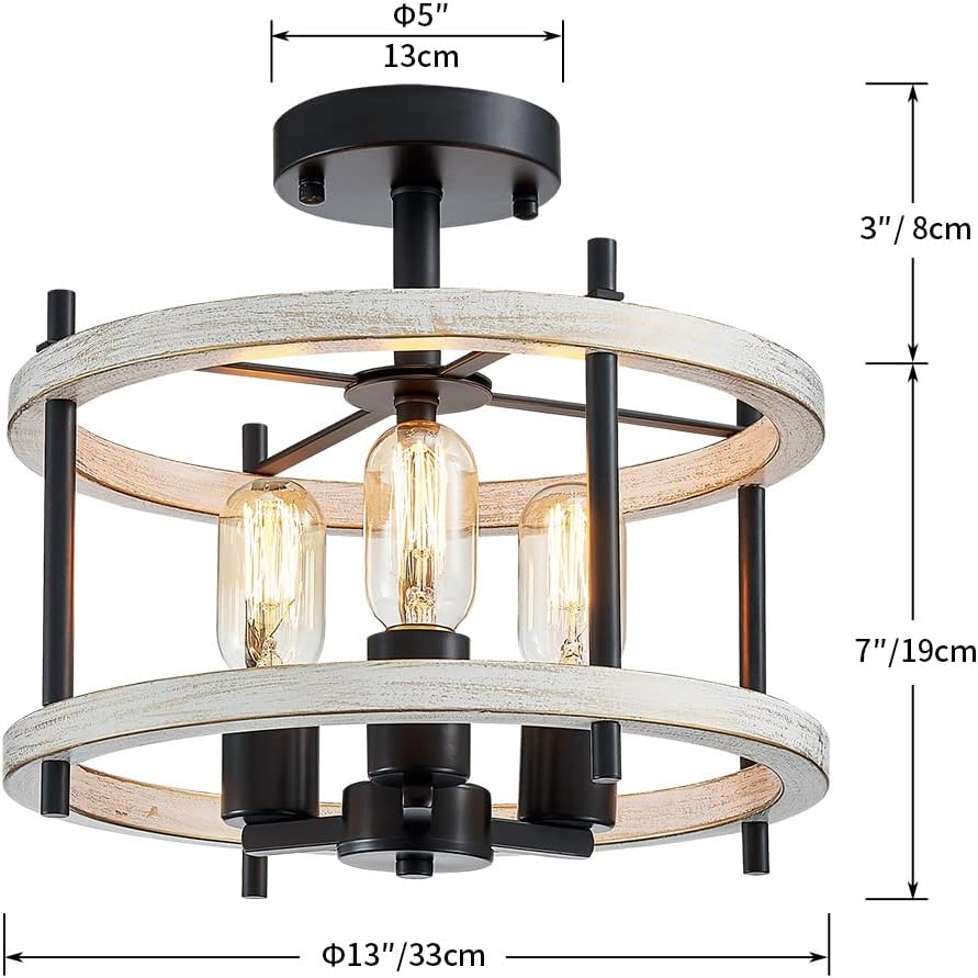 AGV LIGHTING Lámpara de techo semiempotrada, lámpara de granja de 3 luces para montaje en techo