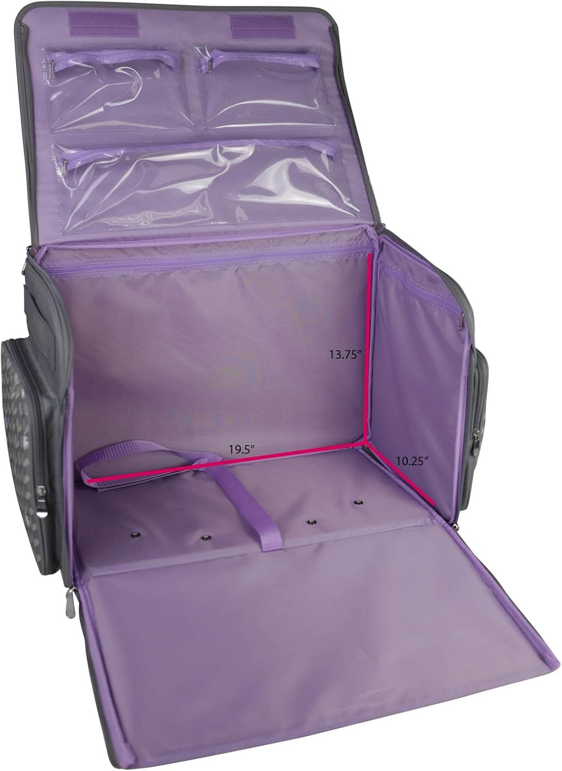 Everything Mary Estuche de almacenamiento plegable de lujo para máquina de coser de 4 ruedas, color morado floral, bolsa de transporte con ruedas