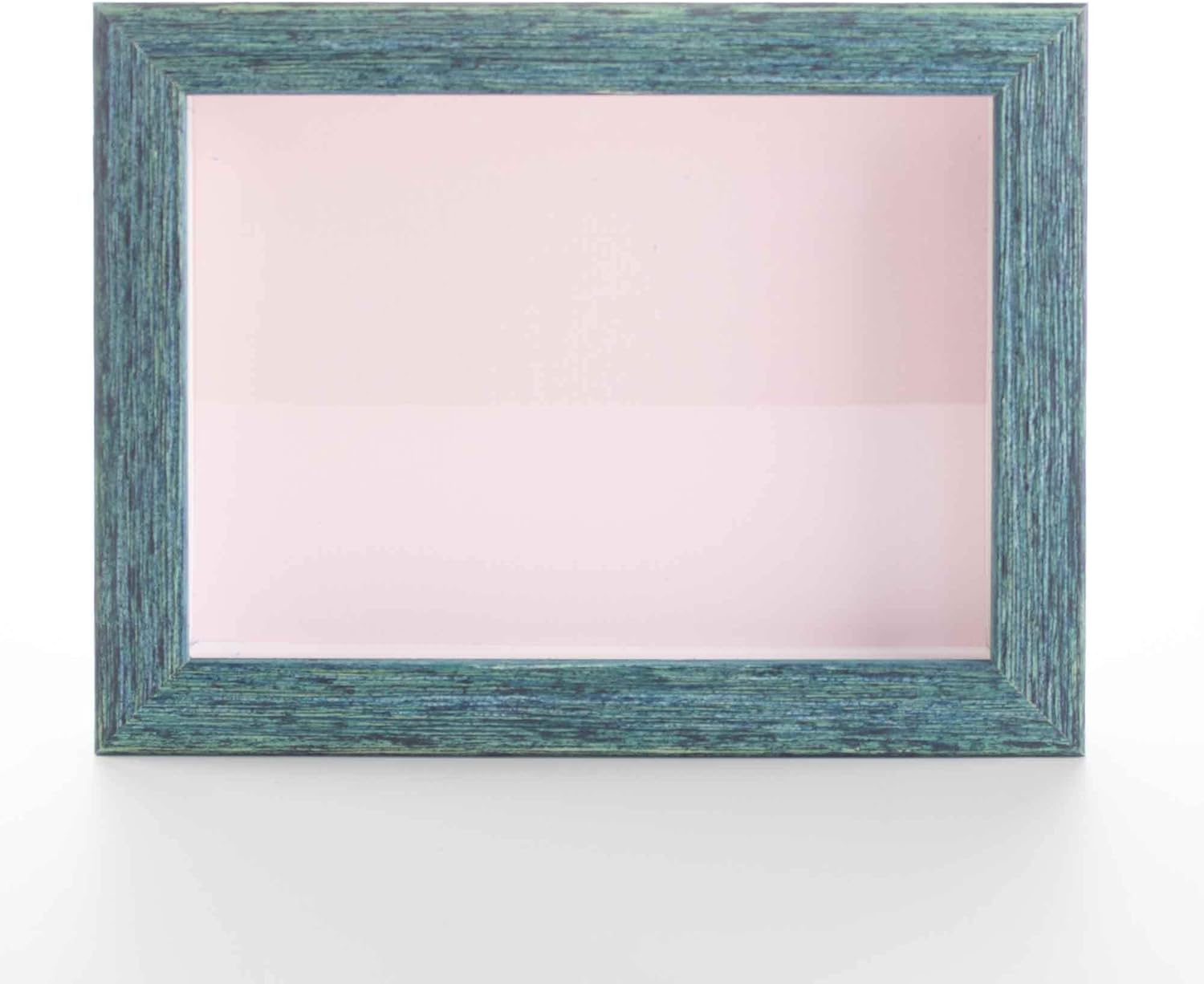 Caja de sombra azul rústico de 13 x 13 pulgadas, marco de exhibición de madera maciza con respaldo rosa sin ácidos, acrílico UV y accesorios para
