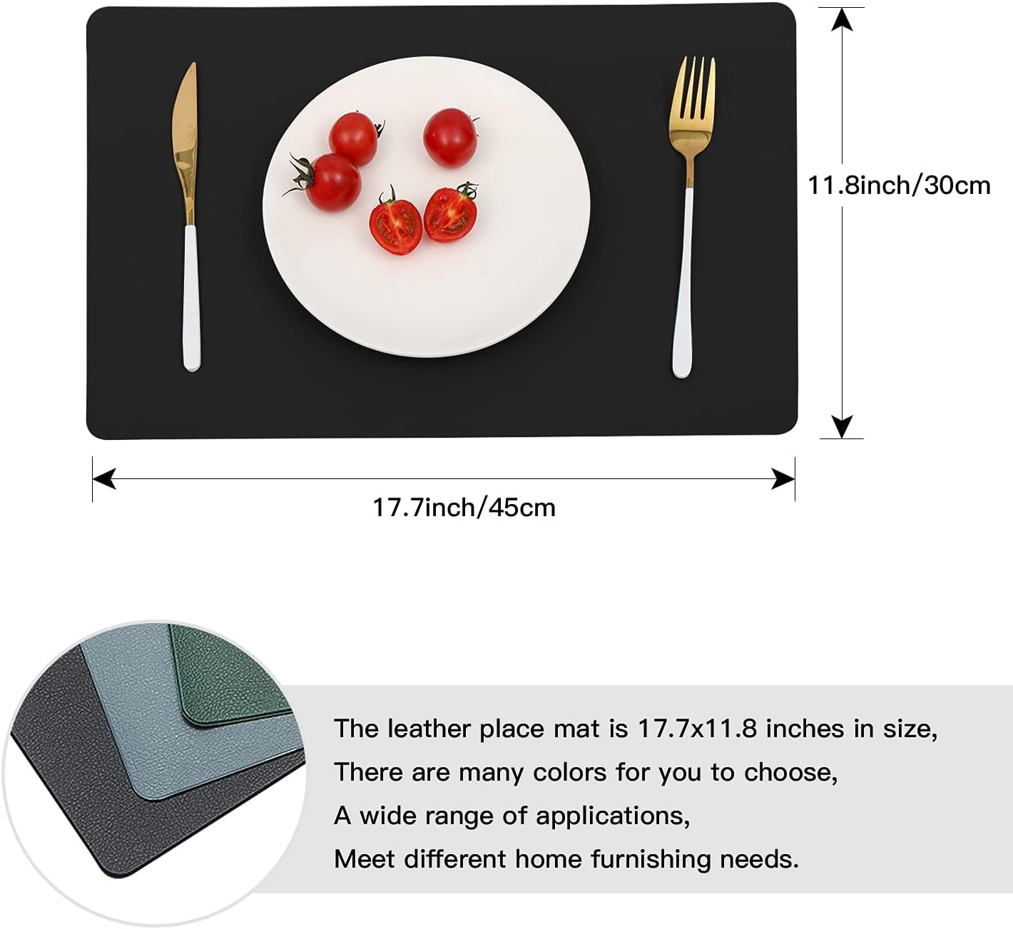 Juego de 6 manteles individuales para mesa de comedor, de cuero negro, impermeables, resistentes al calor, lavables, para interiores y exteriores,