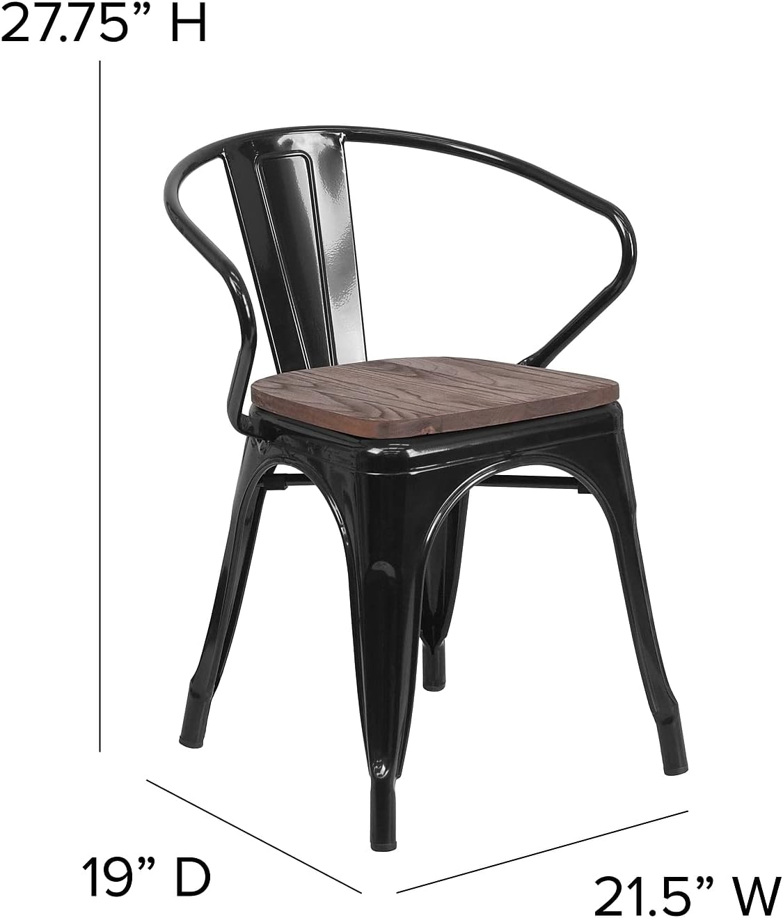 Flash Furniture Silla de metal negro con asiento y brazos de madera