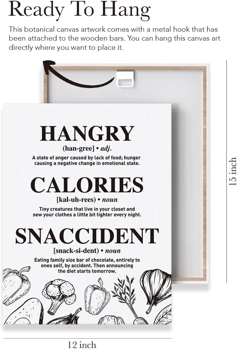 EVXID Hangry Calories Snaccident Definition – Póster en lienzo para cocina, decoración de pared de cocina, enmarcado listo para colgar, para