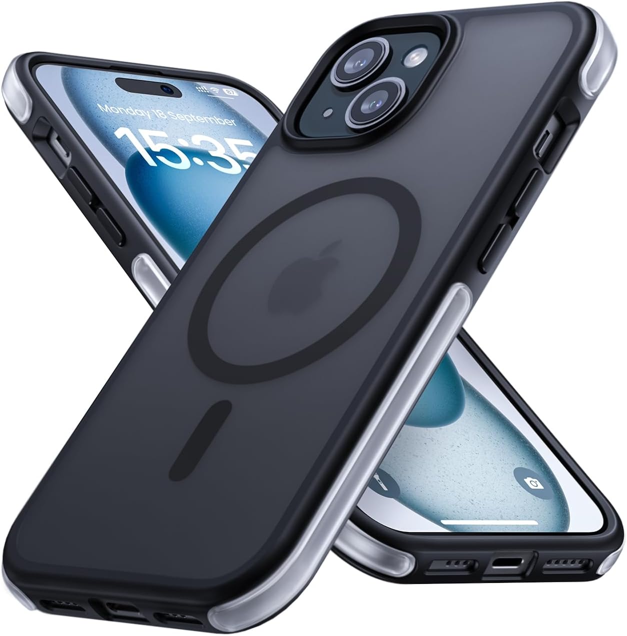 Lamicall Funda magnética para iPhone 15 para MagSafe – protección contra caídas de grado militar de 18 pies Funda con parachoques de aire y bordes