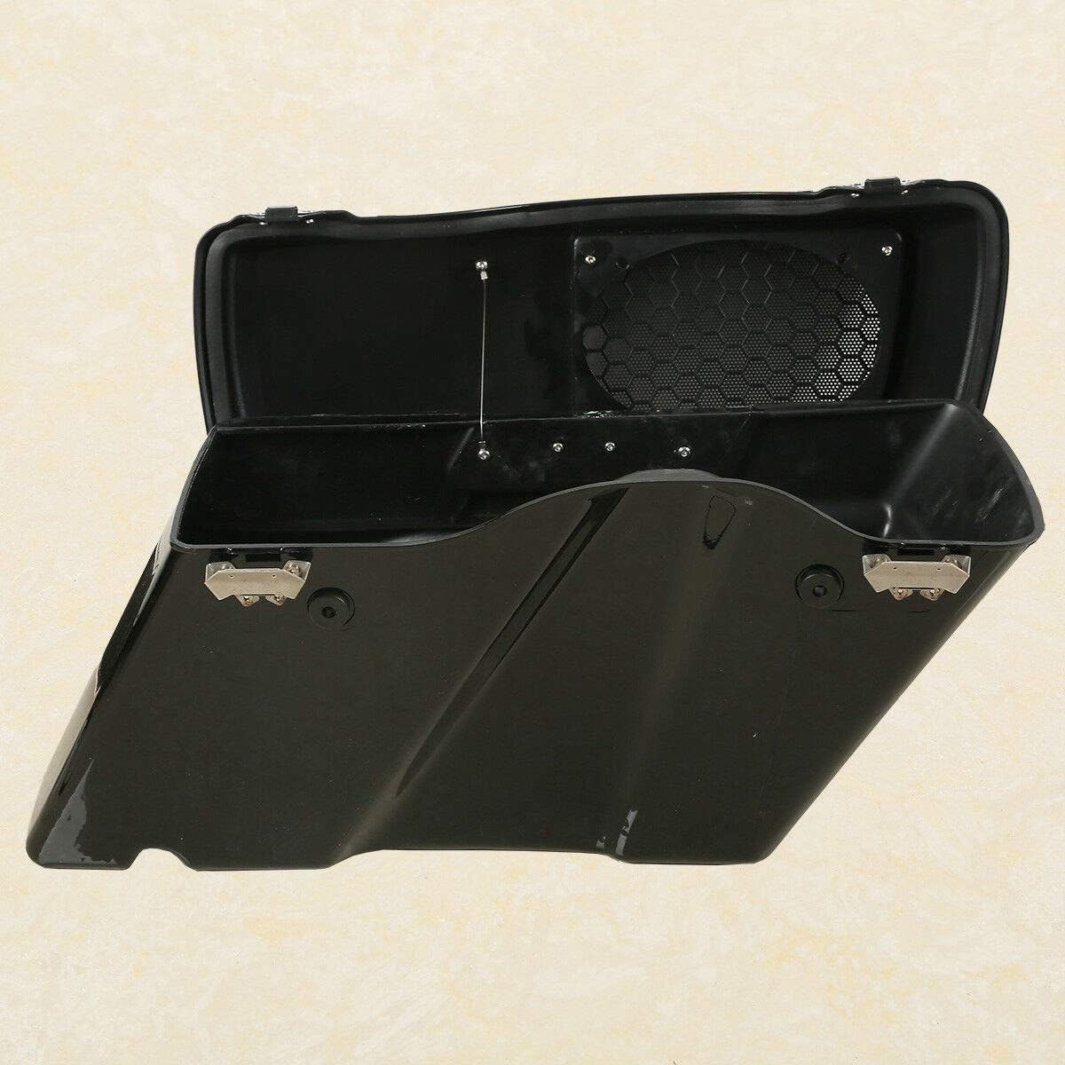 TCMT Alforjas duras de 6 x 9 pulgadas, tapas de altavoz y forros de alfombra + guardabarros trasero LED para Harley Touring Road King Electra Glide