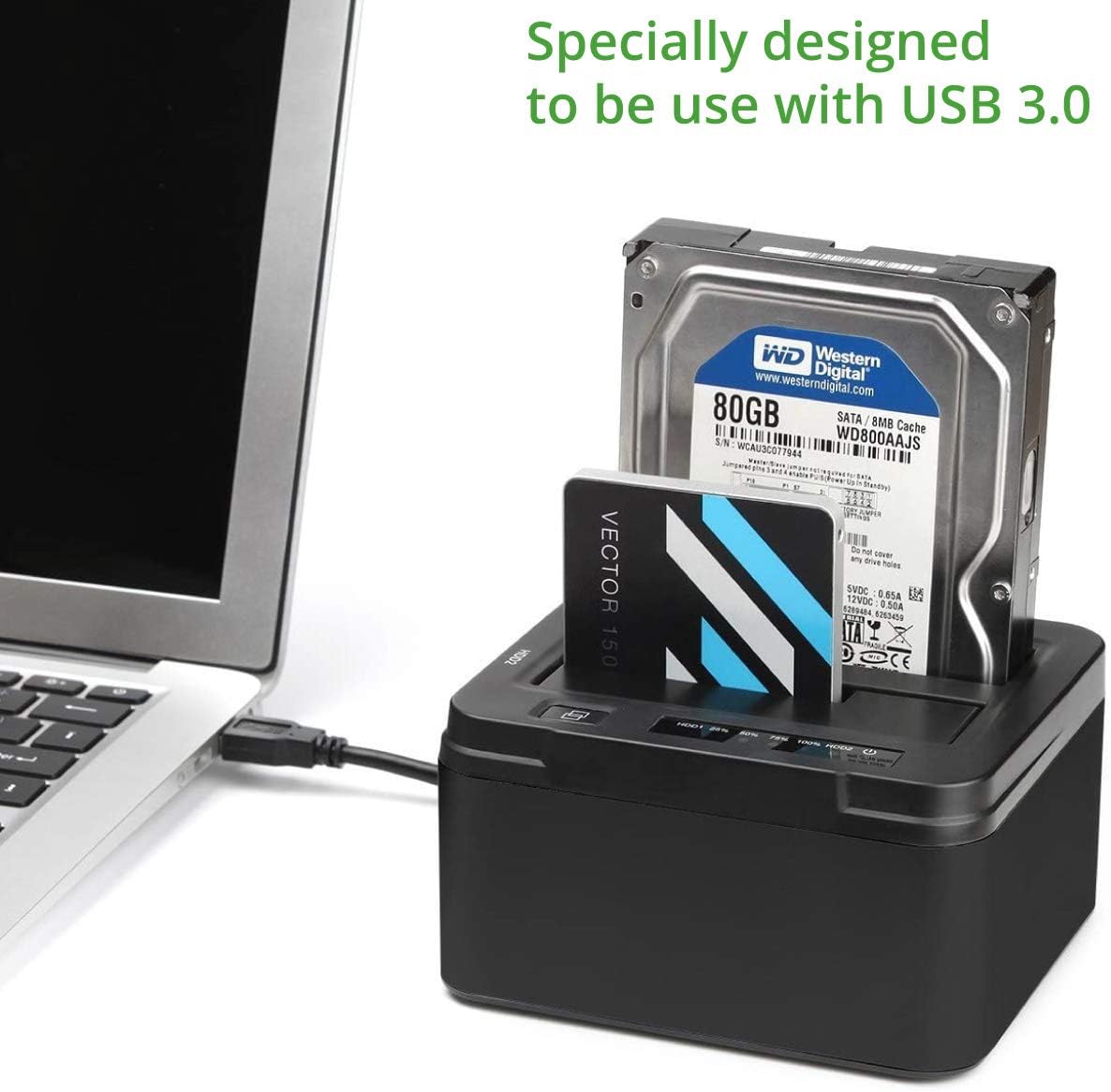 Estación de acoplamiento de disco duro externo USB 3.0 a SATA III de doble bahía para 2.5 o 3.5 pulgadas Duplicador de HDD Clon Función