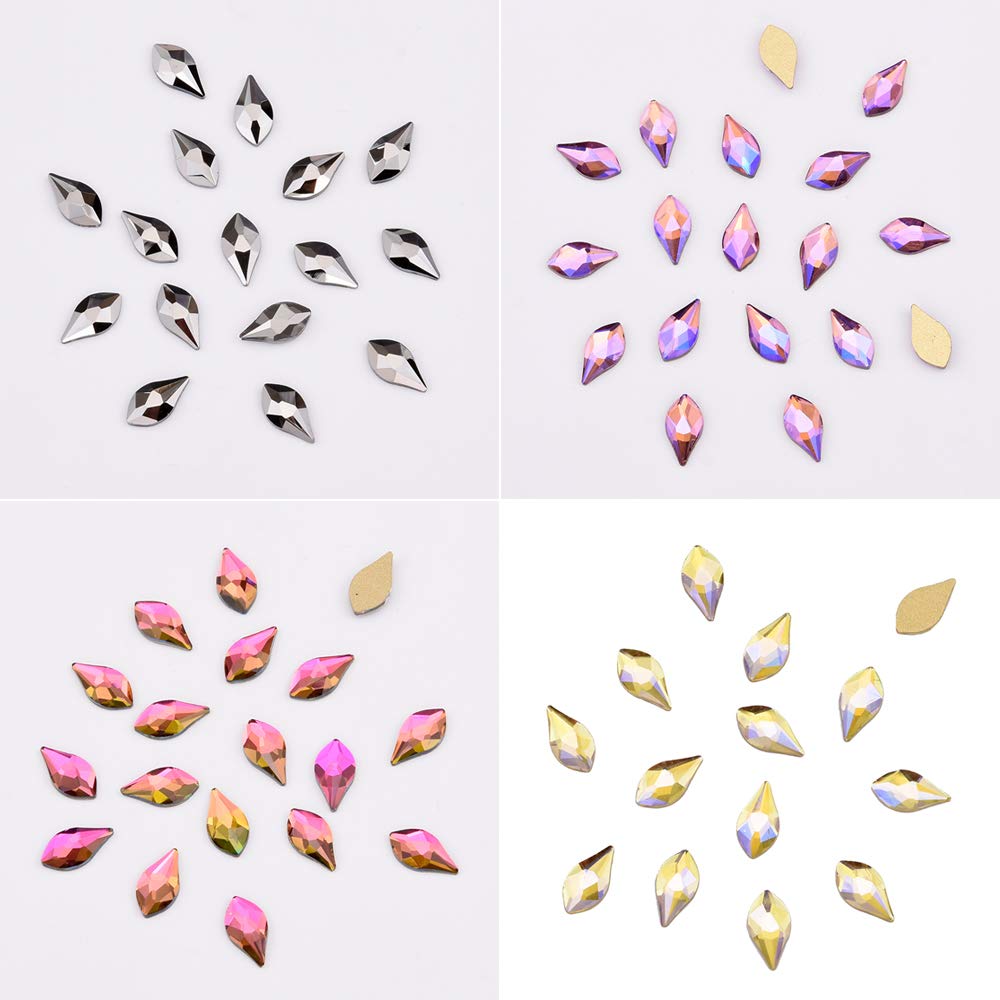 140 piezas de 10 colores, 2 tamaños, parte trasera plana, forma de llama, diamantes de imitación de cristal para uñas, decoración de joyas, conjunto