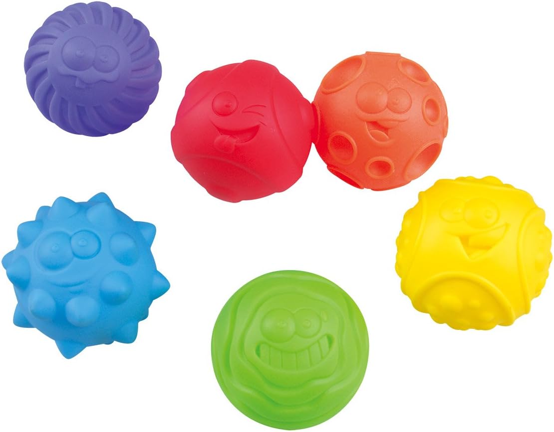 PlayGo Bolas sensoriales para bebé, gran variedad en textura y color arcoíris juguetes de baño para niños, 6 bolas sensoriales coloridas suaves y
