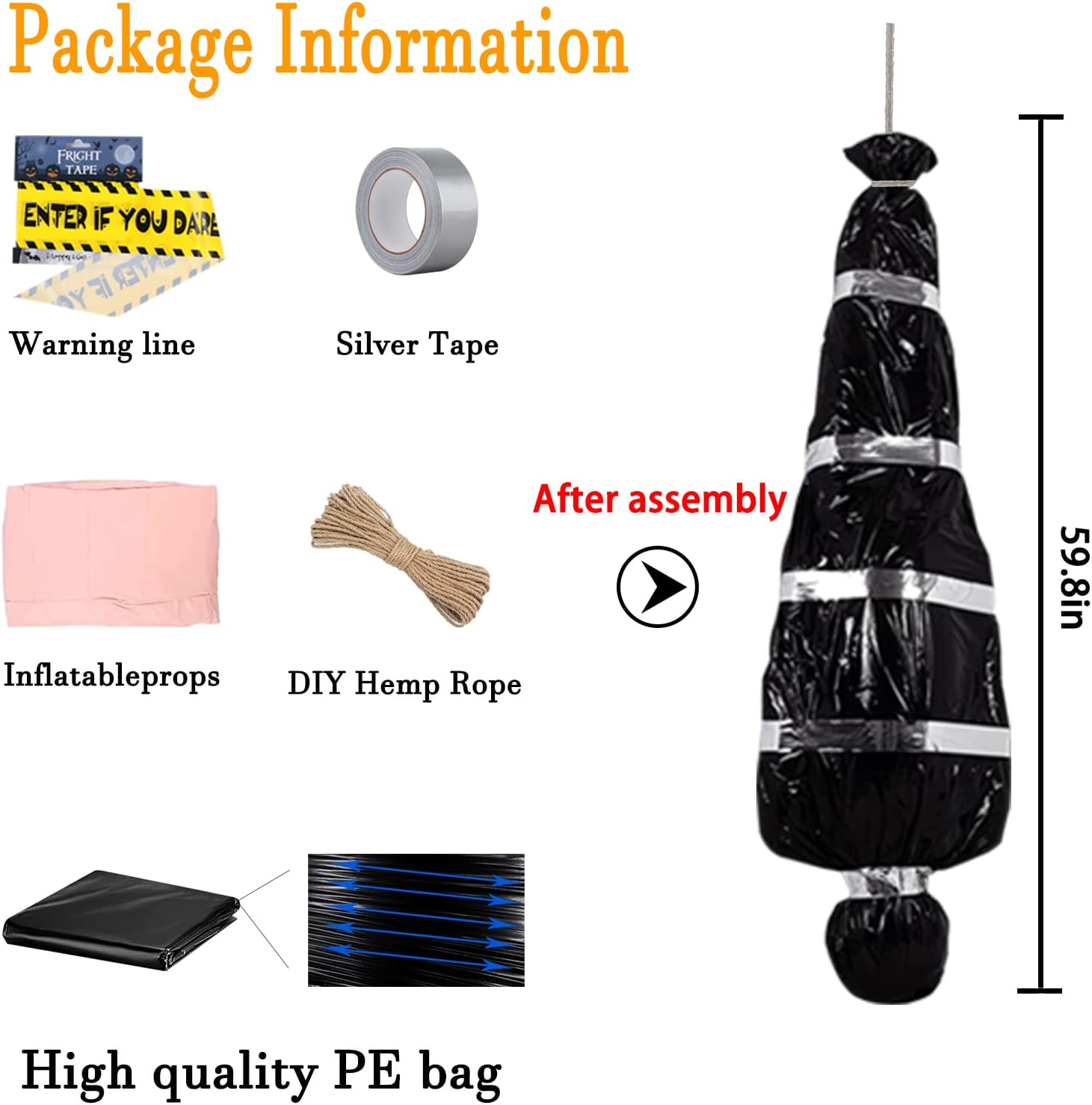 2 piezas de decoraciones de Halloween para víctimas muertas, cadáver inflable aterrador en bolsa, espeluznante accesorio de cuerpo muerto al aire