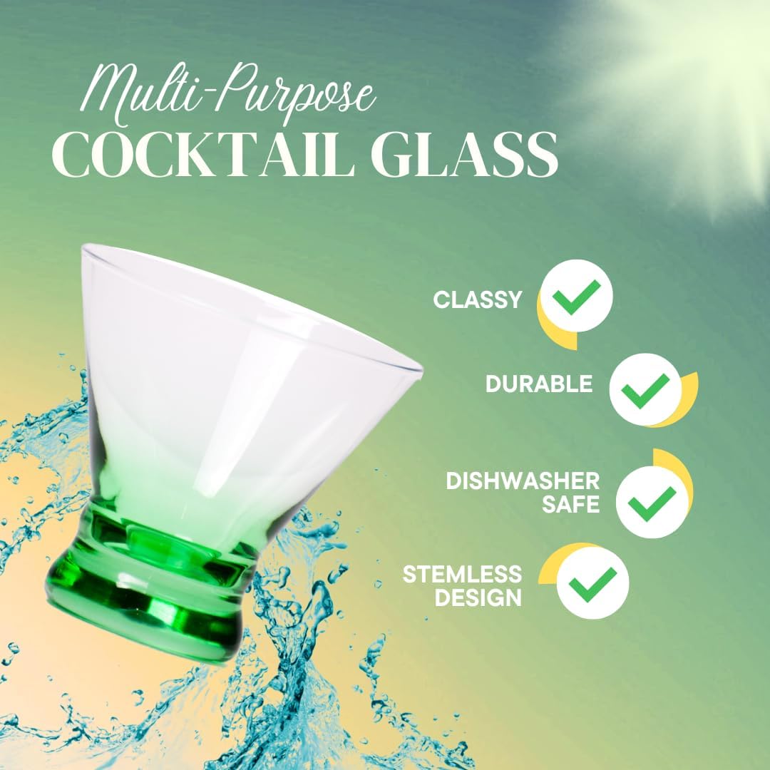Vasos de cóctel de colores sin tallo (verde)  Martinis, Margaritas, cualquier bebida  Bar, mesa o fiesta  Gran regalo  Elección de cuatro colores