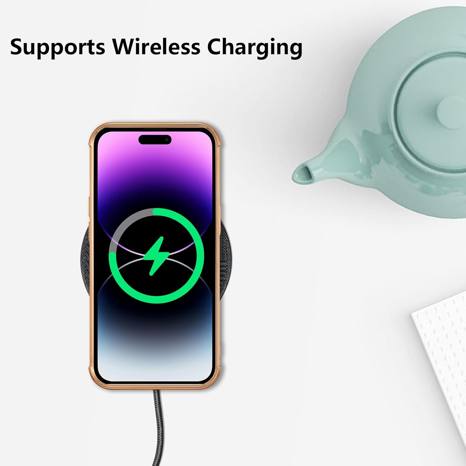 ZTOFERA Funda diseñada para iPhone 14 Pro de 6.1 pulgadas, bonito borde chapado con patrón de corazones de amor con protección para lente de cámara,