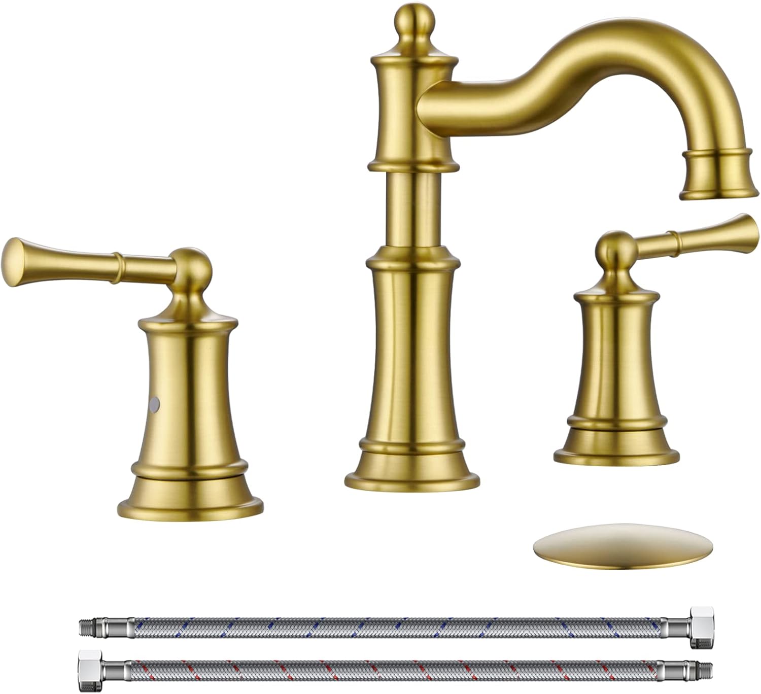 Grifo romano para fregadero de baño, 3 agujeros, oro cepillado, 2 asas, instalación generalizada de montaje en cubierta de 8 pulgadas con ensamblaje