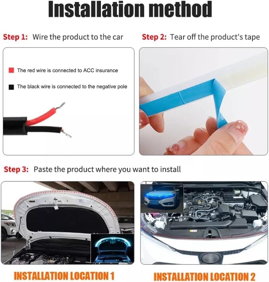 Tira de luz dinámica para capó de automóvil, tira de luces exteriores de 59 pulgadas para exteriores, faros flexibles, impermeables, para correr