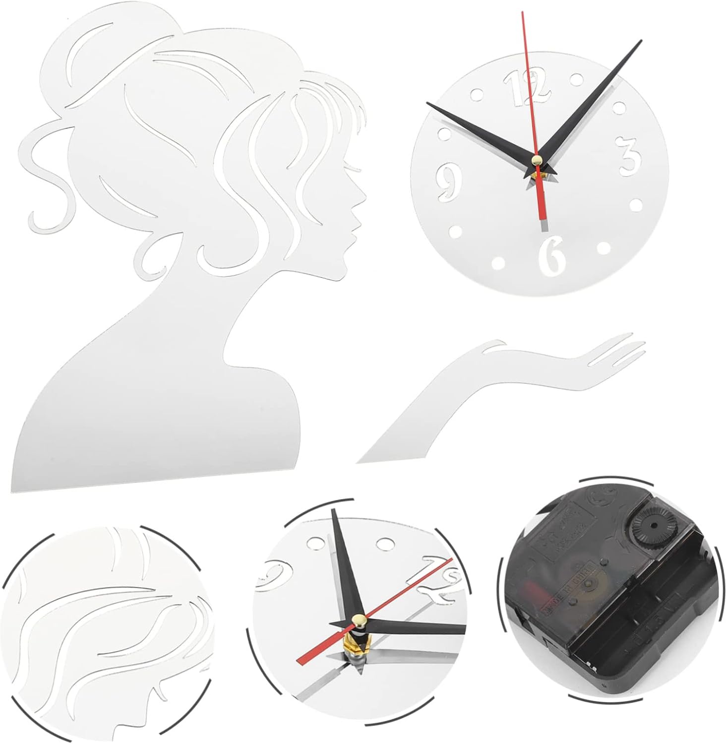 IMIKEYA 5pcs Girls Mirror Wall Clock Reloj De Pared Modern Wall Decor Decorative Clock Large Mute Wall Modern Wall Clock Black Wall Clock Animal