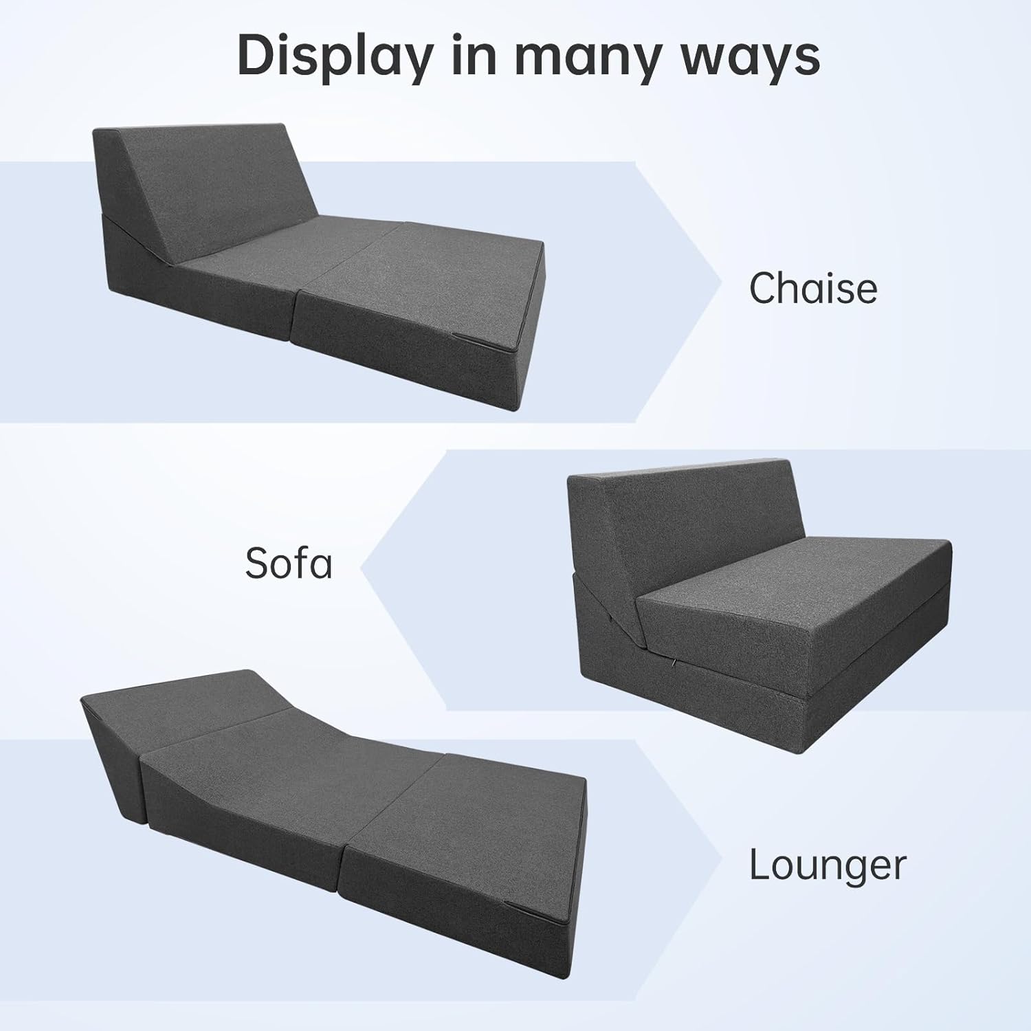ANONER Sofá plegable de espuma viscoelástica convertible con almohada, diván para sala de estar, dormitorio y apartamento, oficina, color gris oscuro