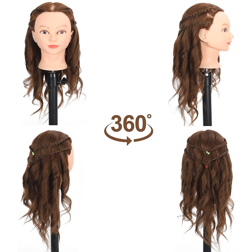 ZOMOI Cabeza de maniquí con cabello humano 100% real, cabeza de muñeca de maniquí de cosmetología para peinar peluquería práctica cabeza de