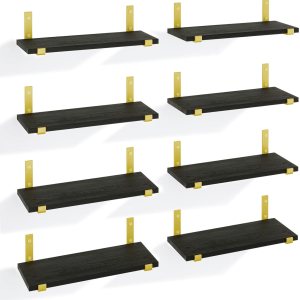 YGEOMER Estantes flotantes, juego de 8, estantes rústicos de pared, estante flotante de madera para dormitorio, sala de estar, libro y baño (negro YGEOMER Estantes flotantes, juego de 8, estantes rústicos de pared, estante flotante de madera para dormitorio, sala de estar, libro y baño (negro