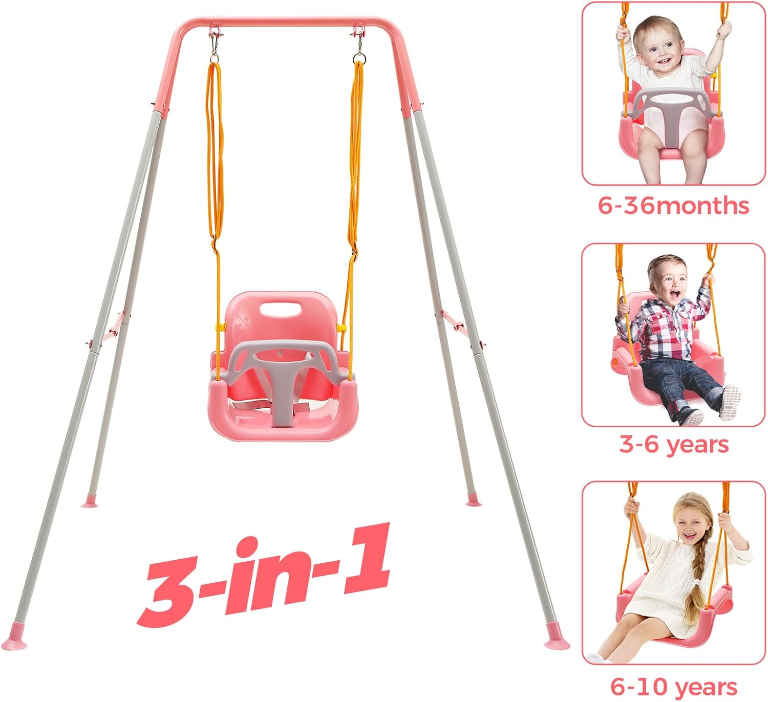 FUNLIO Juego de columpios 3 en 1 para niños pequeños con 4 sacos de arena, columpio para bebé para interiores y exteriores con soporte de metal