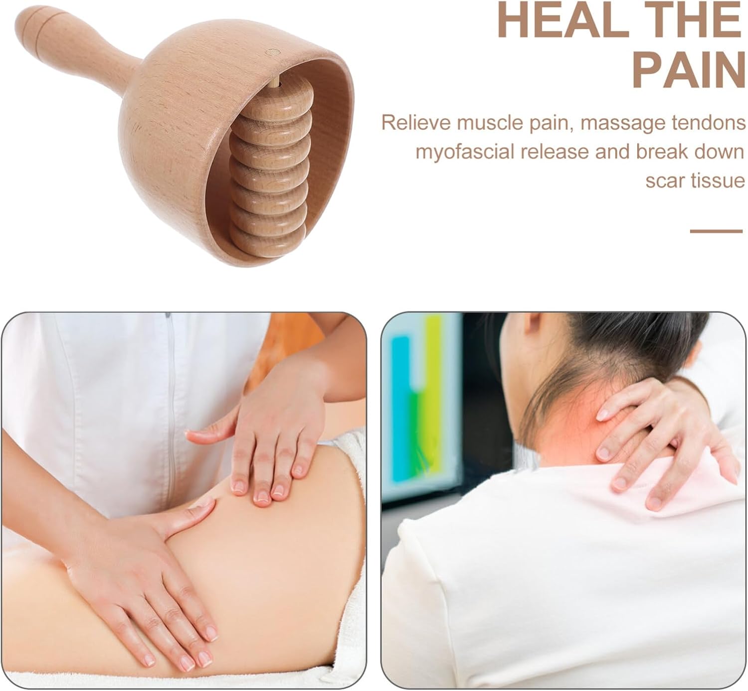 Lurrose Herramientas para esculpir el cuerpo de madera, palo de masaje de madera, herramienta de masaje de madera, masajeador de cuerpo de madera,