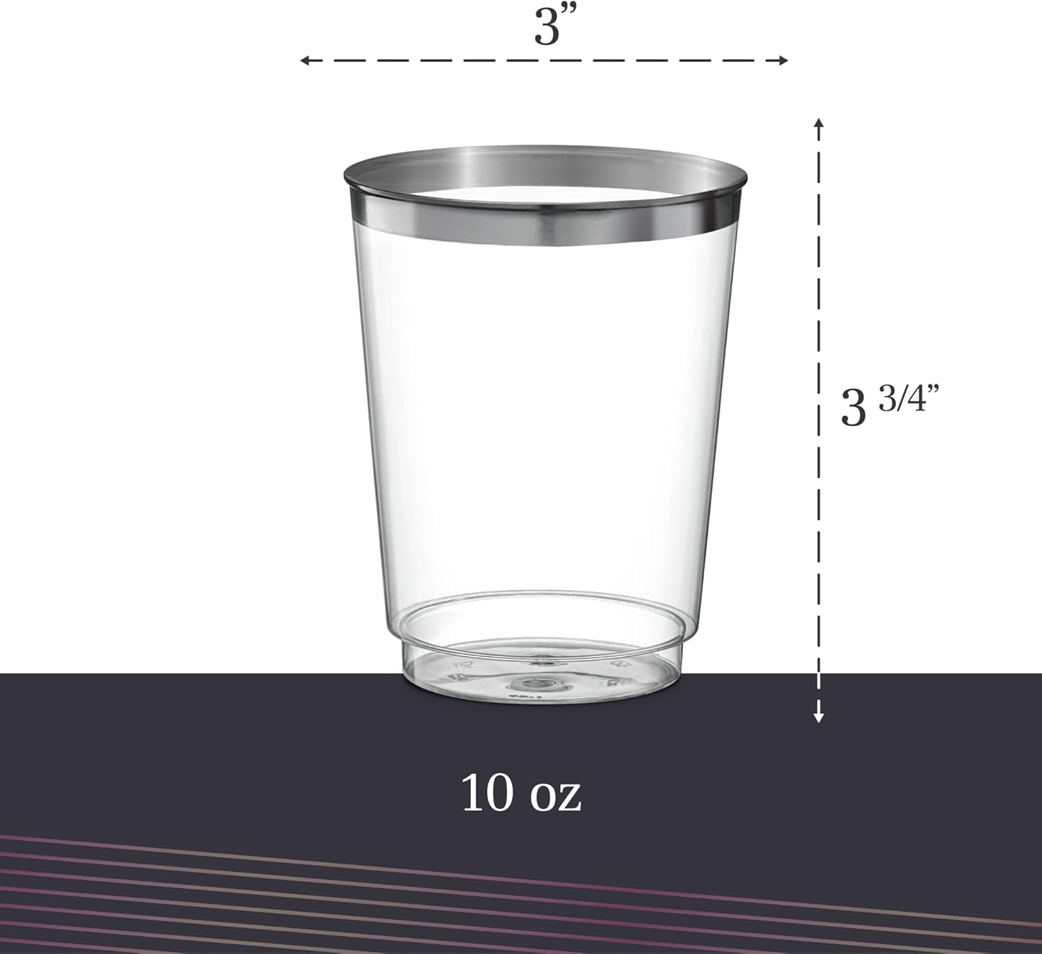 PLASTICPRO Vasos de plástico desechables (borde plateado, 50)